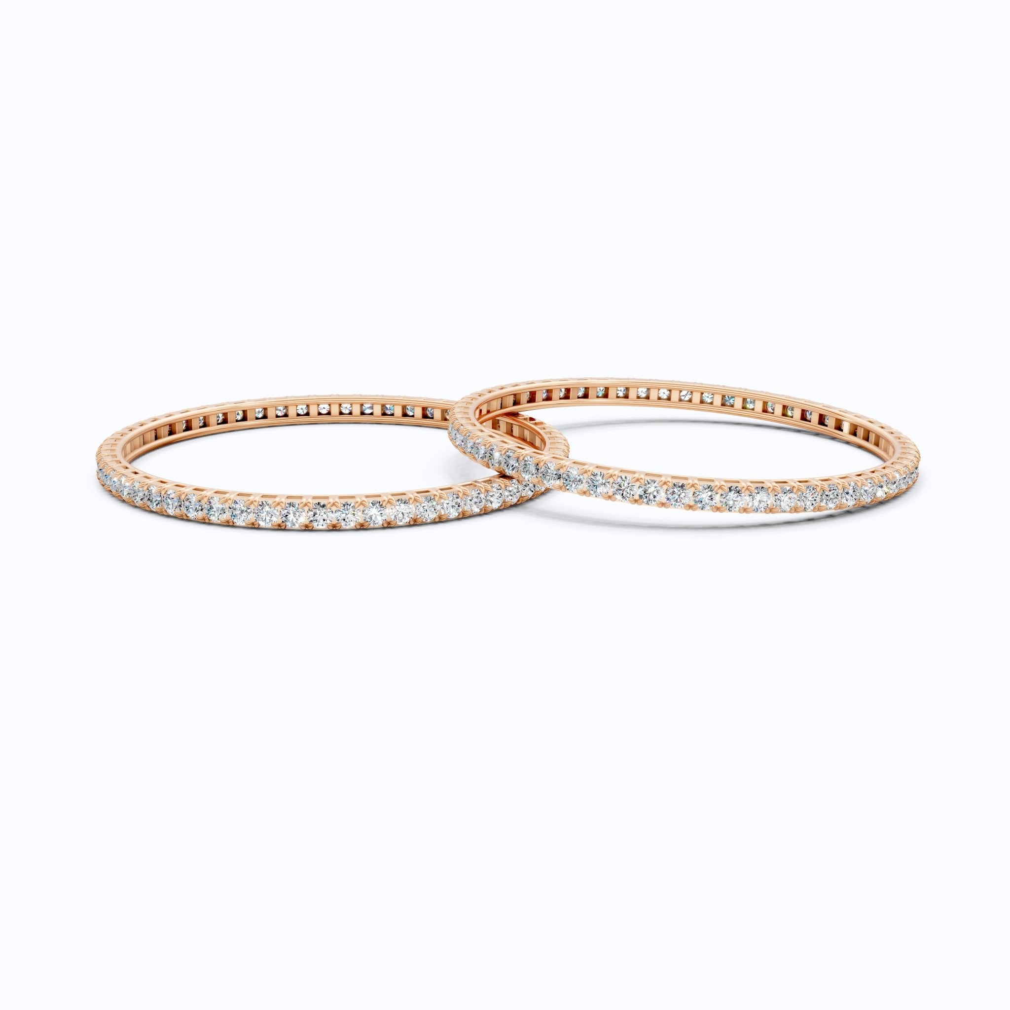 Slim Pavé Eternity Pair Of Wedding Bangle in 9k Solid Gold or Sterling Silver, 3.50 MM Round Cut Moissanite, Everyday Gift for Mother - Shoora Designs
