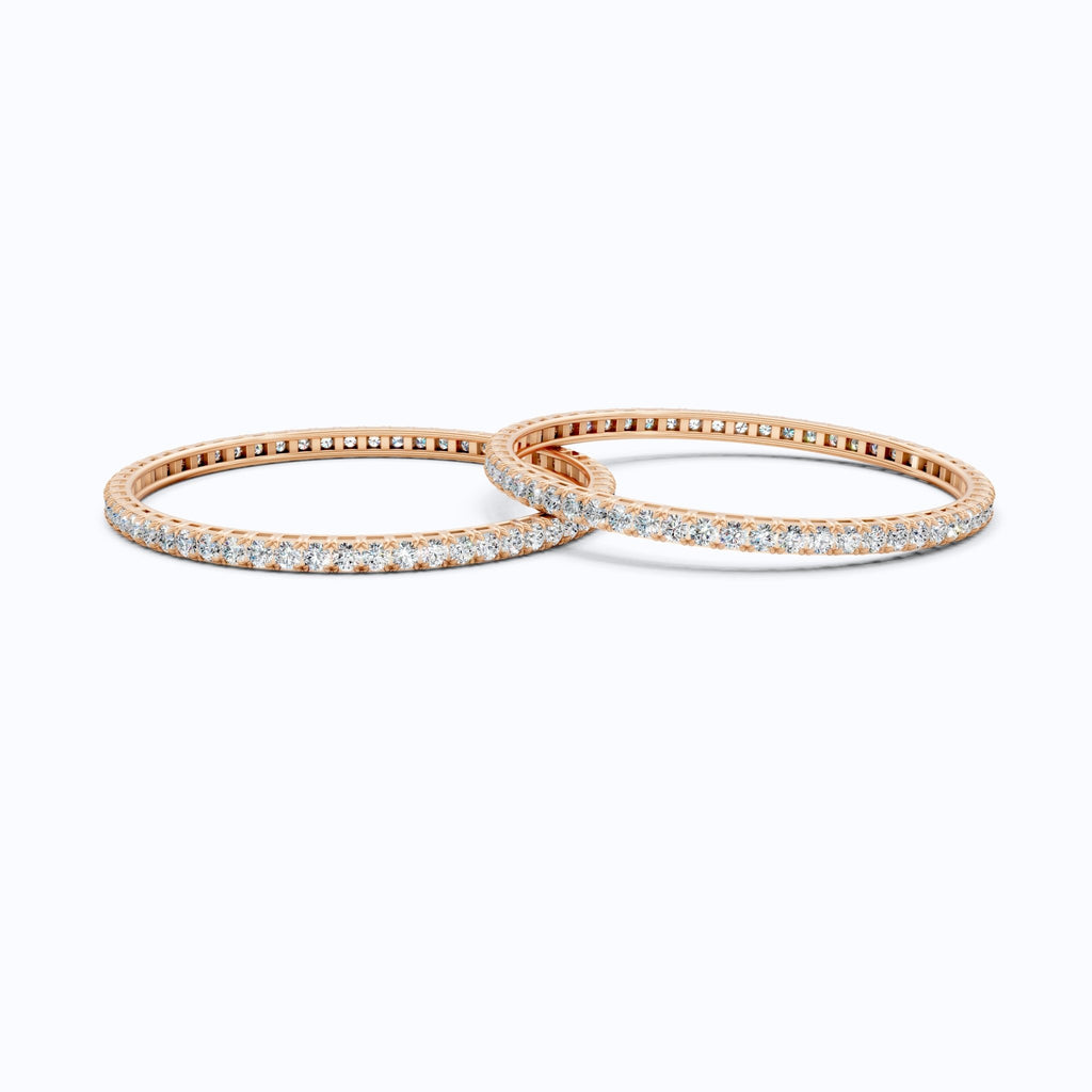 Slim Pavé Eternity Pair Of Wedding Bangle in 9k Solid Gold or Sterling Silver, 3.50 MM Round Cut Moissanite, Everyday Gift for Mother - Shoora Designs