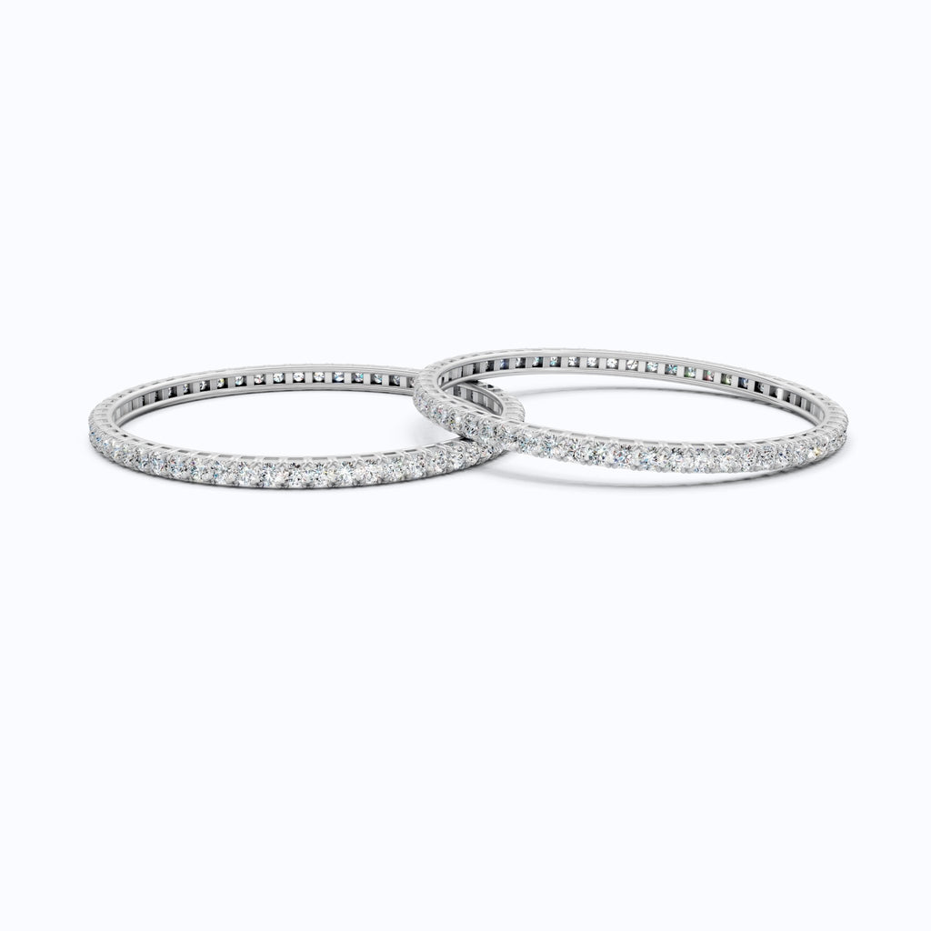 Slim Pavé Eternity Pair Of Wedding Bangle in 9k Solid Gold or Sterling Silver, 3.50 MM Round Cut Moissanite, Everyday Gift for Mother - Shoora Designs