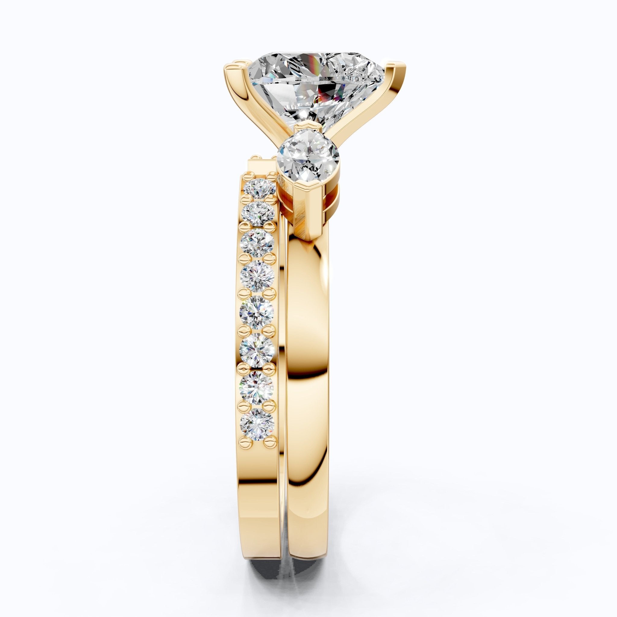Solitaire Heart Cut Ring with Marquise Side Stones & Open Eternity Band Bridal Ring Set in 14k Solid Gold, 2.00 CT Heart Cut Lab Diamond, Bridal Set for Her - Shoora Designs
