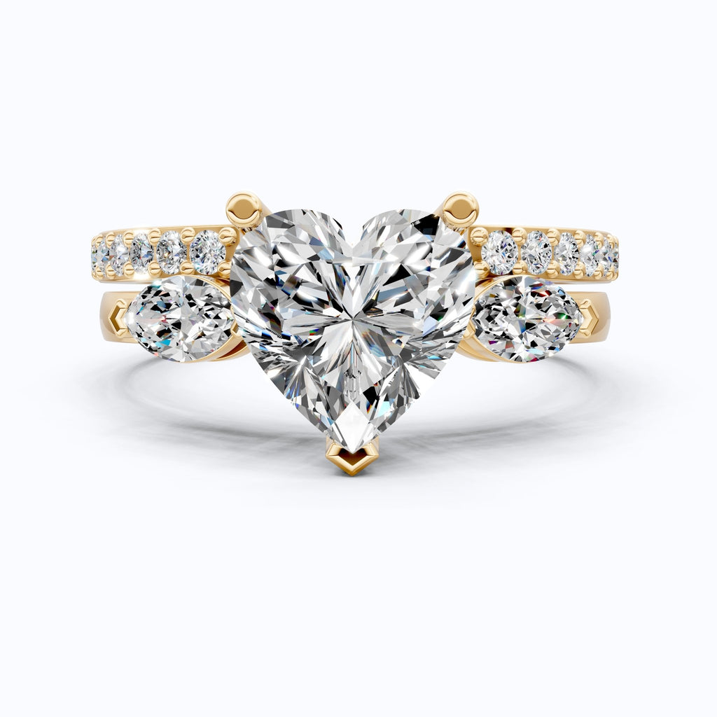 Solitaire Heart Cut Ring with Marquise Side Stones & Open Eternity Band Bridal Ring Set in 14k Solid Gold, 2.00 CT Heart Cut Lab Diamond, Bridal Set for Her - Shoora Designs