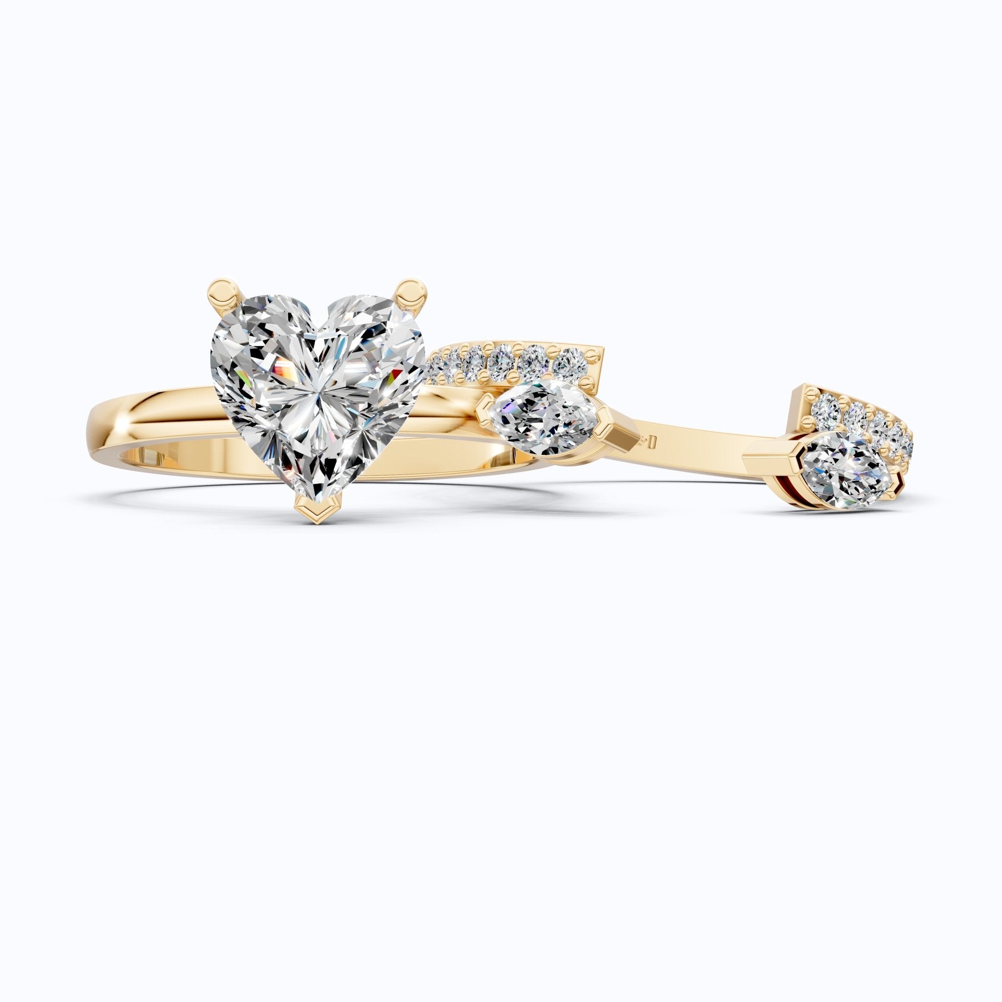 Solitaire Heart Cut Ring with Marquise Side Stones & Open Eternity Band Bridal Ring Set in 14k Solid Gold, 2.00 CT Heart Cut Lab Diamond, Bridal Set for Her - Shoora Designs