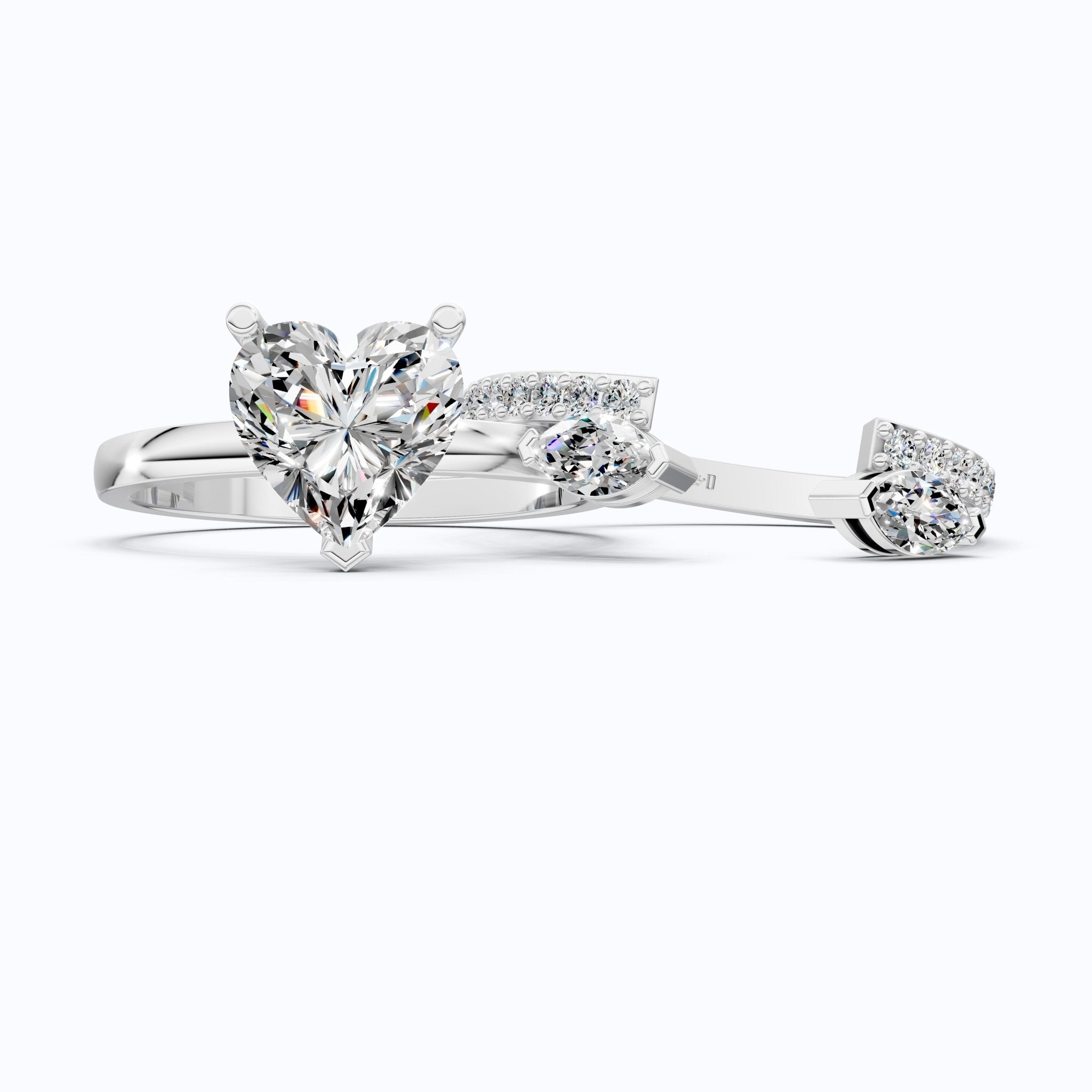 Solitaire Heart Cut Ring with Marquise Side Stones & Open Eternity Band Bridal Ring Set in 14k Solid Gold, 2.00 CT Heart Cut Lab Diamond, Bridal Set for Her - Shoora Designs