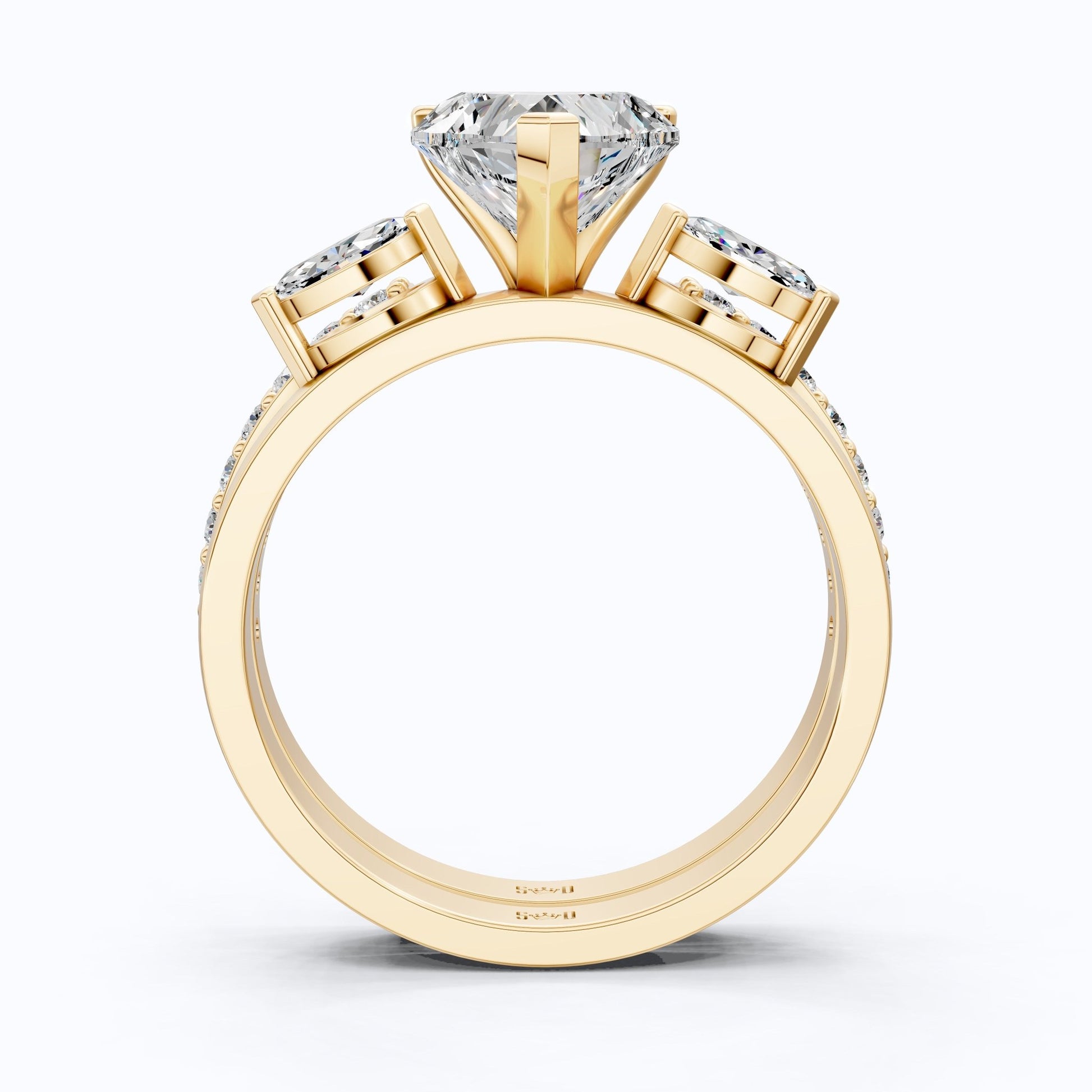 Solitaire Heart Cut Ring with Marquise Side Stones & Open Eternity Band Bridal Ring Set in 14k Solid Gold, 2.00 CT Heart Cut Lab Diamond, Bridal Set for Her - Shoora Designs