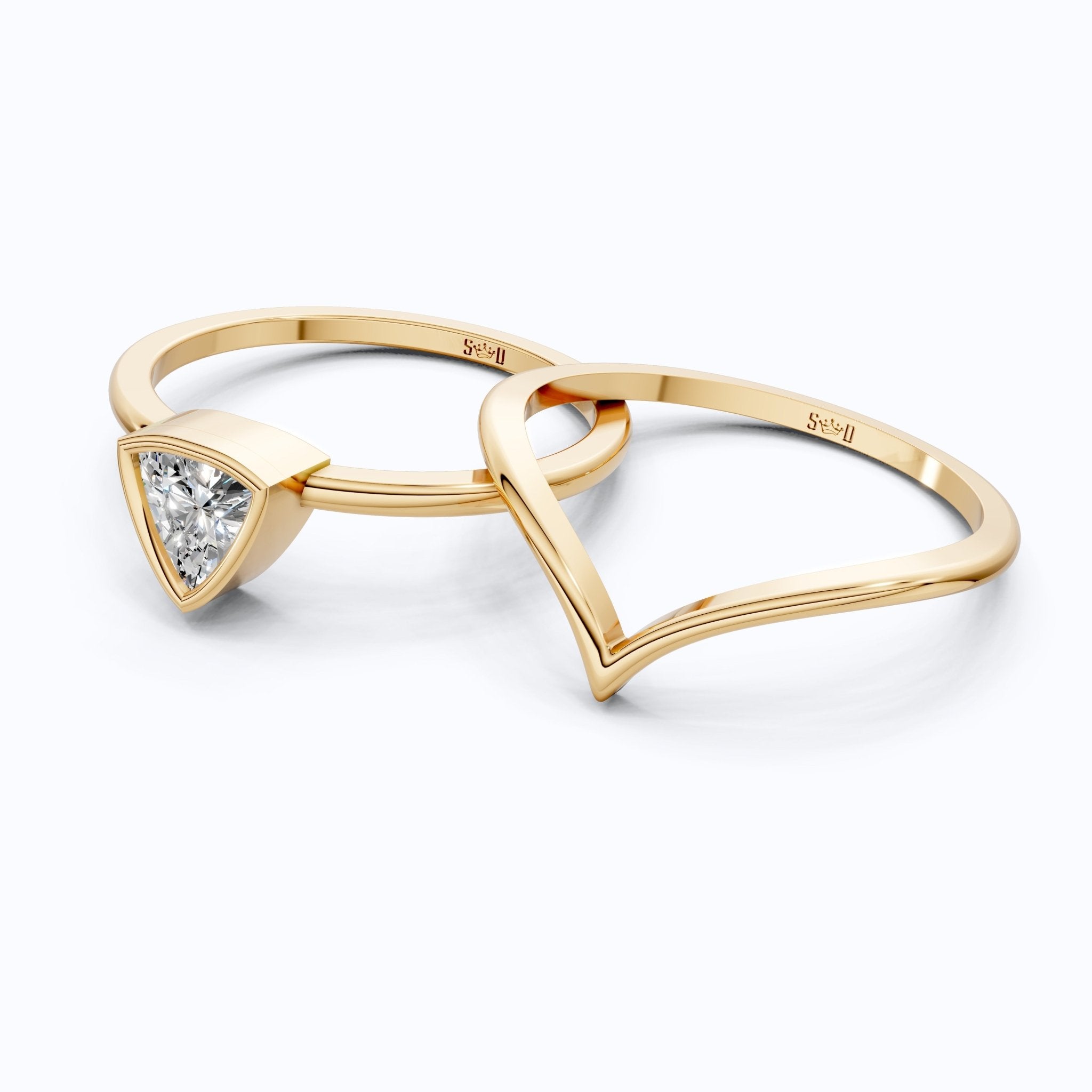 Solitaire Trillion Moissanite Ring with Curved Shank in 14k Solid Gold, 0.50CT Trillion Cut, Lab Diamond, Engagement Ring for Her - Shoora Designs