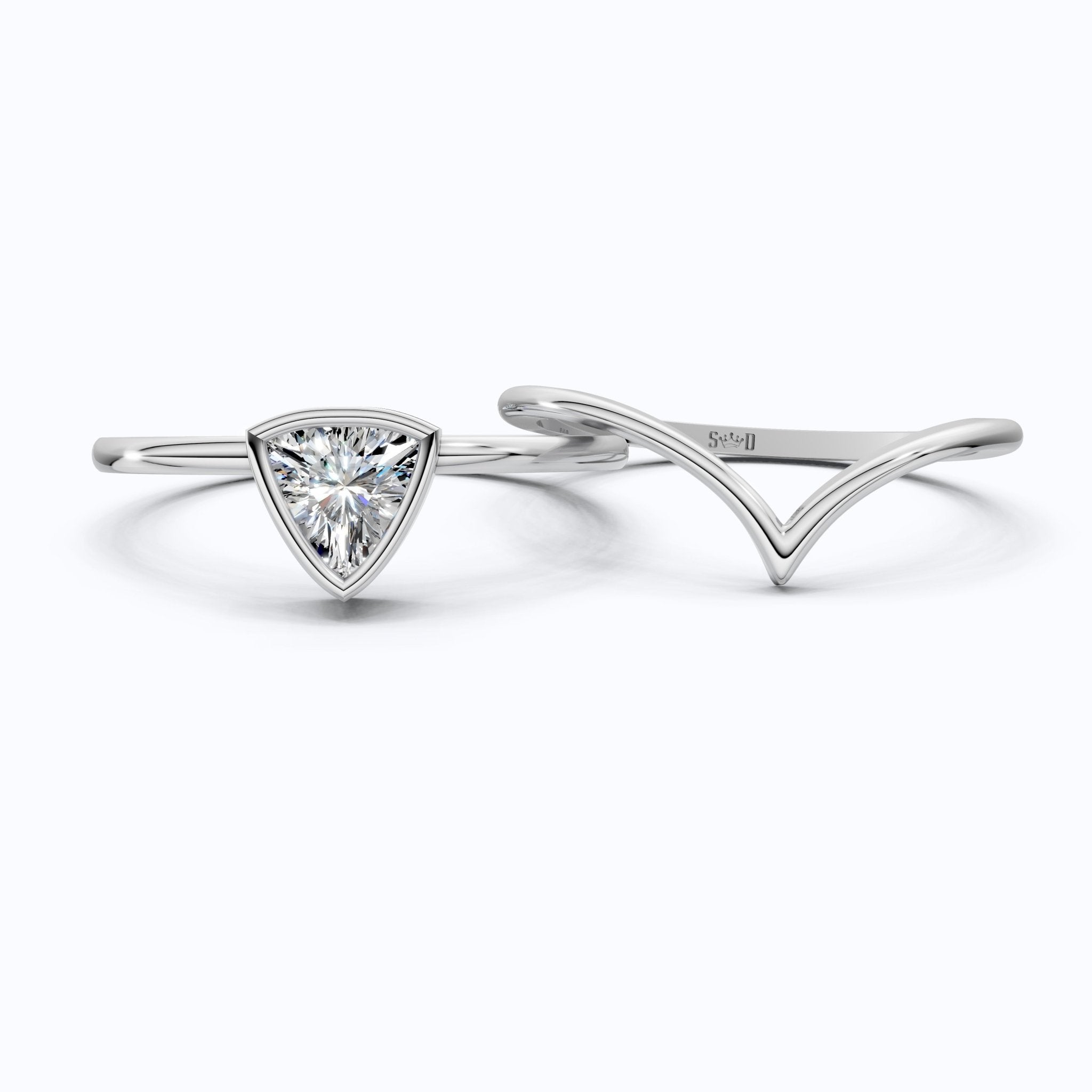 Solitaire Trillion Moissanite Ring with Curved Shank in 14k Solid Gold, 0.50CT Trillion Cut, Lab Diamond, Engagement Ring for Her - Shoora Designs