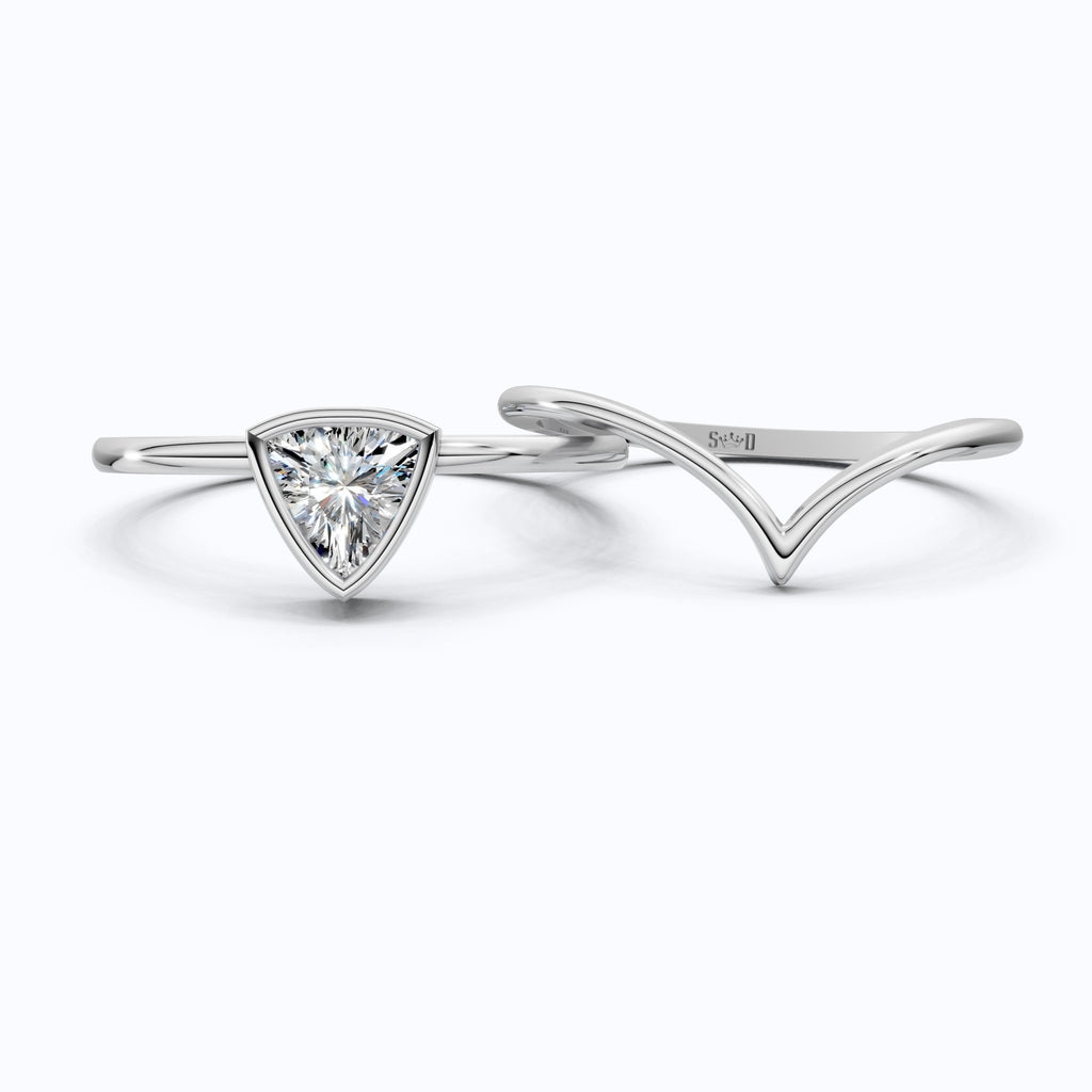 Solitaire Trillion Moissanite Ring with Curved Shank in 14k Solid Gold, 0.50CT Trillion Cut, Lab Diamond, Engagement Ring for Her - Shoora Designs