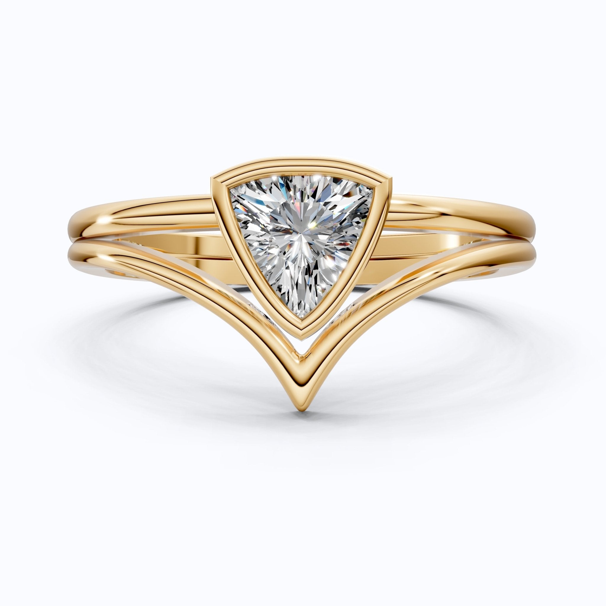 Solitaire Trillion Moissanite Ring with Curved Shank in 14k Solid Gold, 0.50CT Trillion Cut, Lab Diamond, Engagement Ring for Her - Shoora Designs