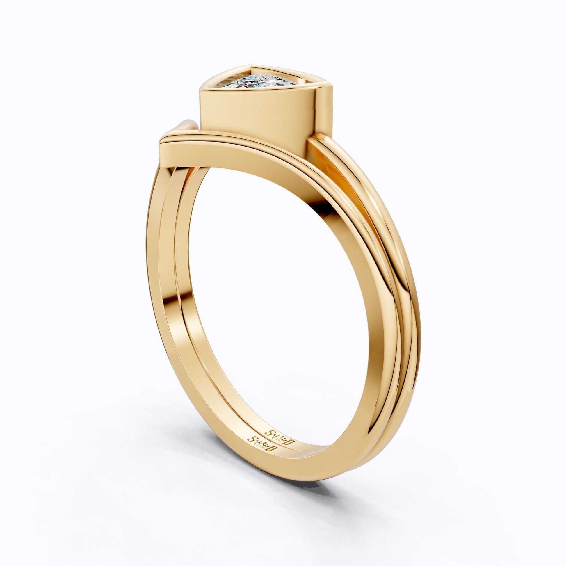 Solitaire Trillion Moissanite Ring with Curved Shank in 14k Solid Gold, 0.50CT Trillion Cut, Lab Diamond, Engagement Ring for Her - Shoora Designs