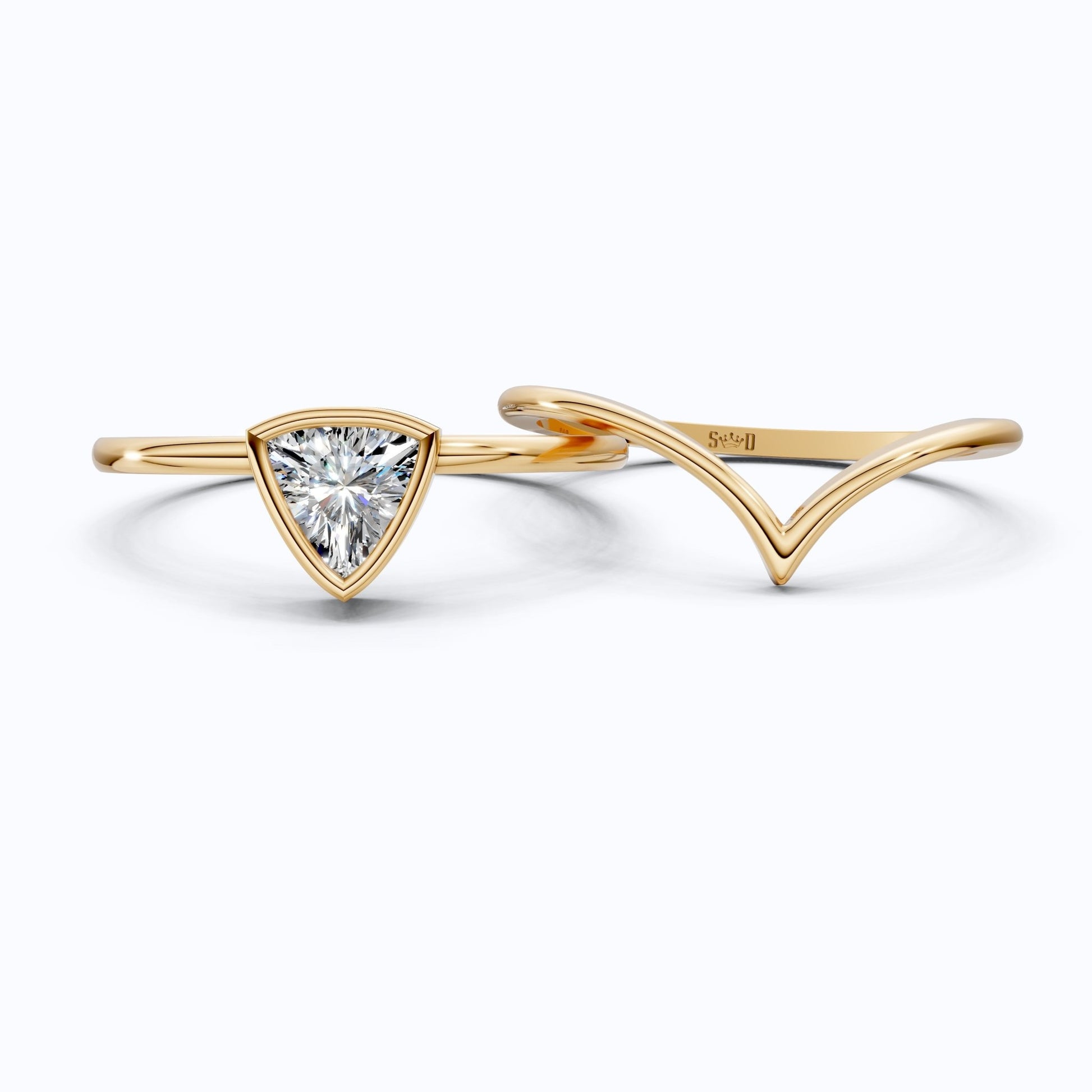 Solitaire Trillion Moissanite Ring with Curved Shank in 14k Solid Gold, 0.50CT Trillion Cut, Lab Diamond, Engagement Ring for Her - Shoora Designs