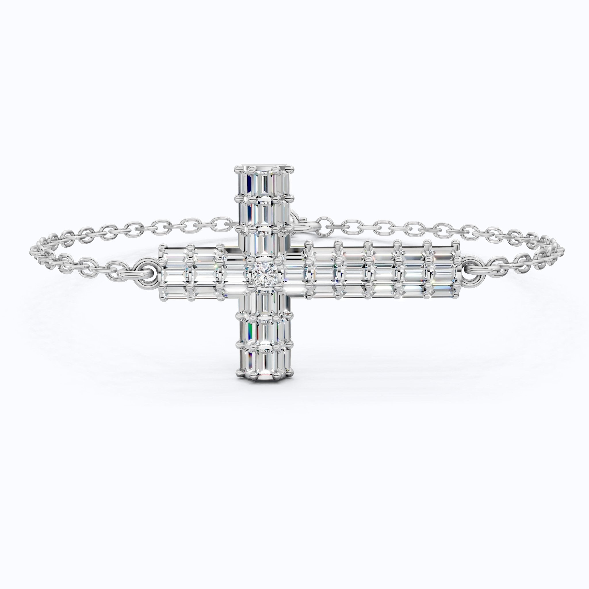 Sparkling Baguette Cluster Cross Bracelet in 14K Solid Gold, 1.80 TCW Baguette Cut Lab Created Diamonds, Stacking Bracelet, Bridal Jewelry, Wedding Gift for Her - Shoora Designs
