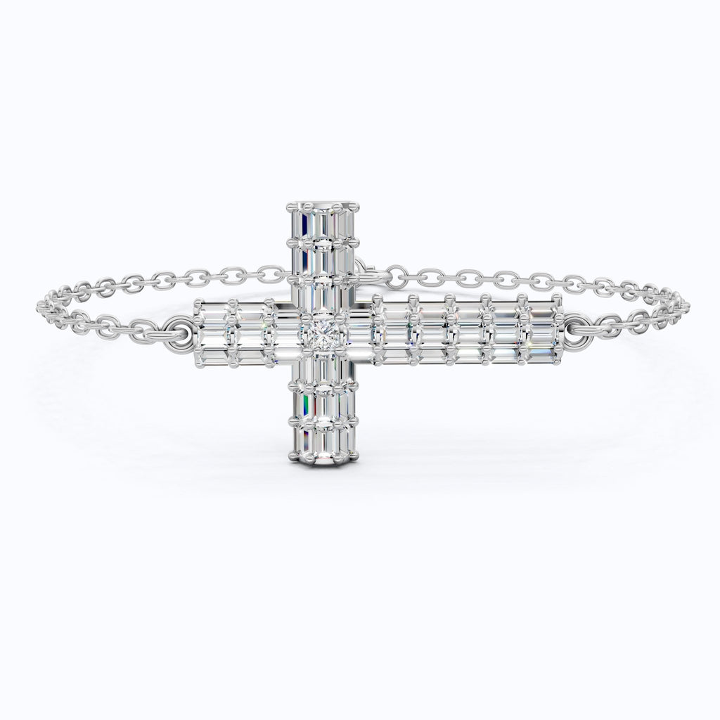Sparkling Baguette Cluster Cross Bracelet in 14K Solid Gold, 1.80 TCW Baguette Cut Lab Created Diamonds, Stacking Bracelet, Bridal Jewelry, Wedding Gift for Her - Shoora Designs