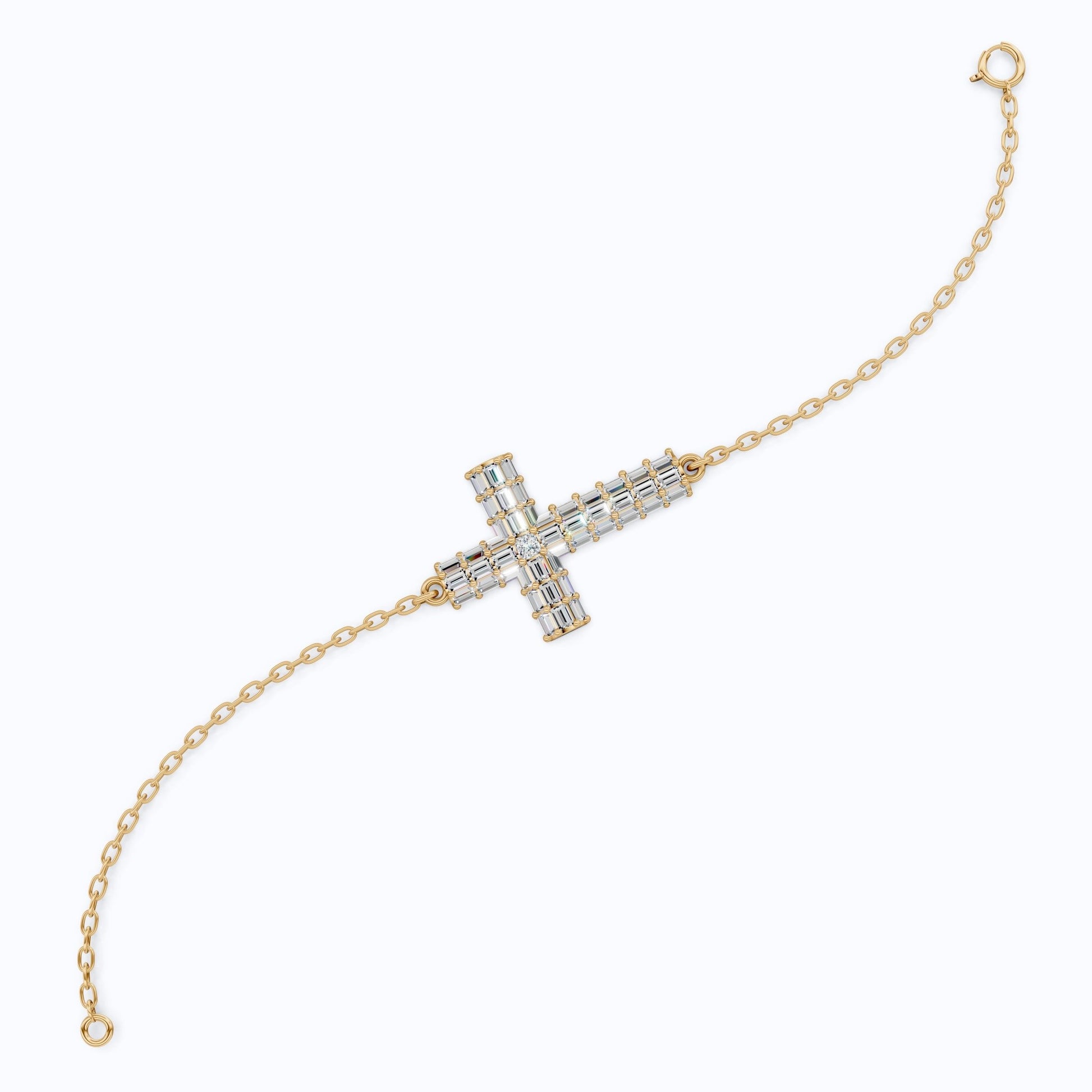Sparkling Baguette Cluster Cross Bracelet in 14K Solid Gold, 1.80 TCW Baguette Cut Lab Created Diamonds, Stacking Bracelet, Bridal Jewelry, Wedding Gift for Her - Shoora Designs