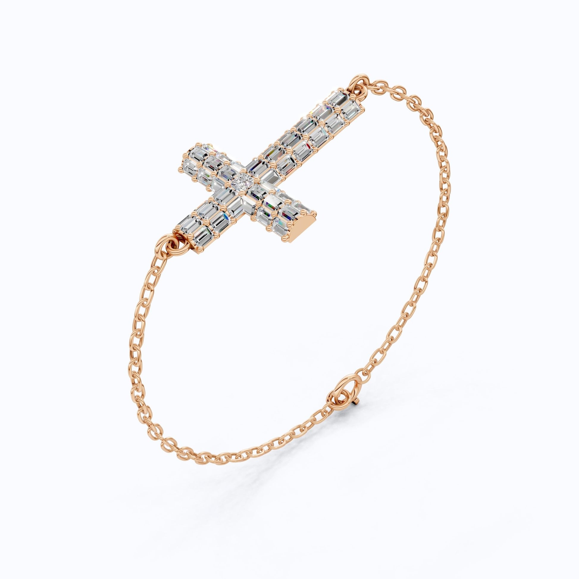 Sparkling Baguette Cluster Cross Bracelet in 14K Solid Gold, 1.80 TCW Baguette Cut Lab Created Diamonds, Stacking Bracelet, Bridal Jewelry, Wedding Gift for Her - Shoora Designs