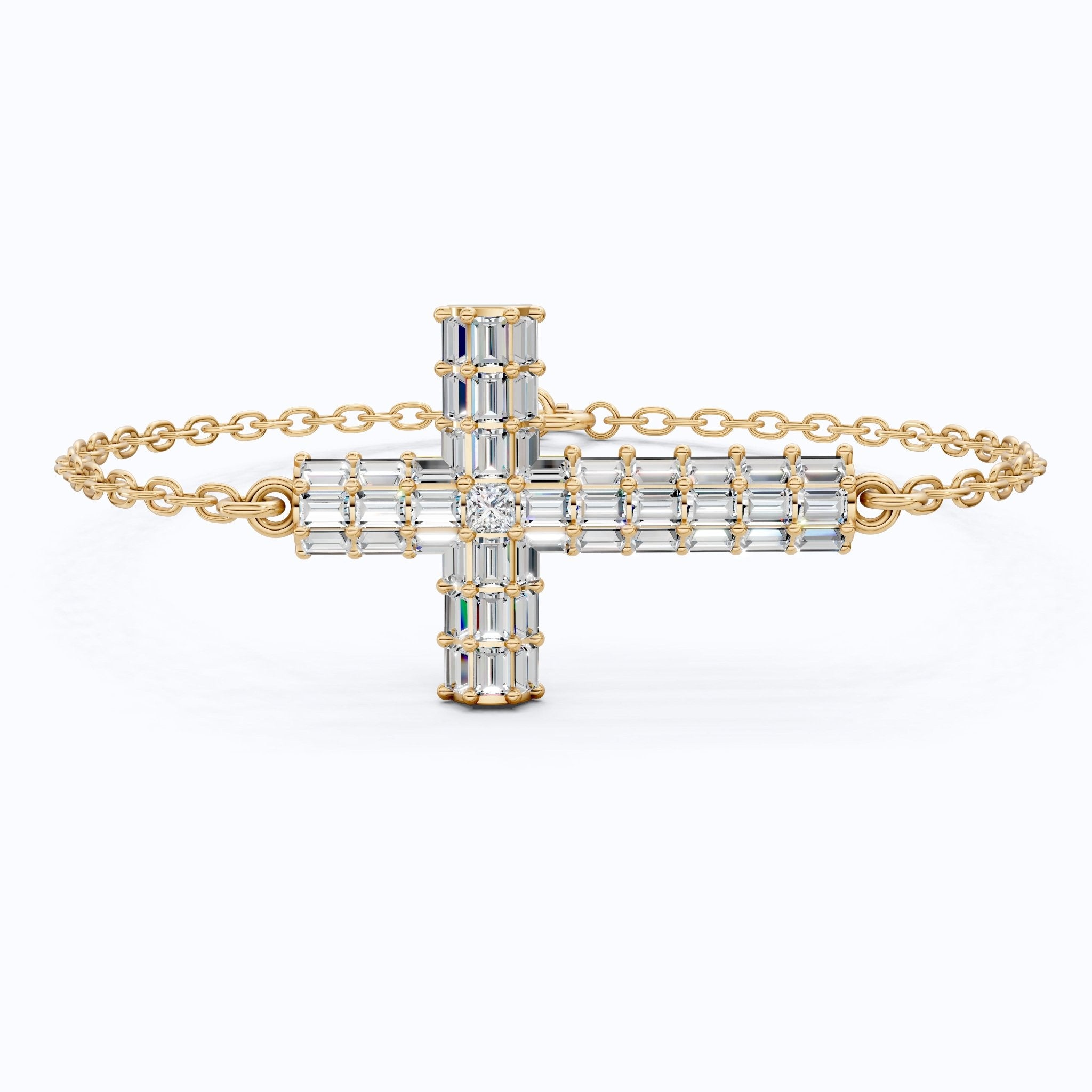 Sparkling Baguette Cluster Cross Bracelet in 14K Solid Gold, 1.80 TCW Baguette Cut Lab Created Diamonds, Stacking Bracelet, Bridal Jewelry, Wedding Gift for Her - Shoora Designs