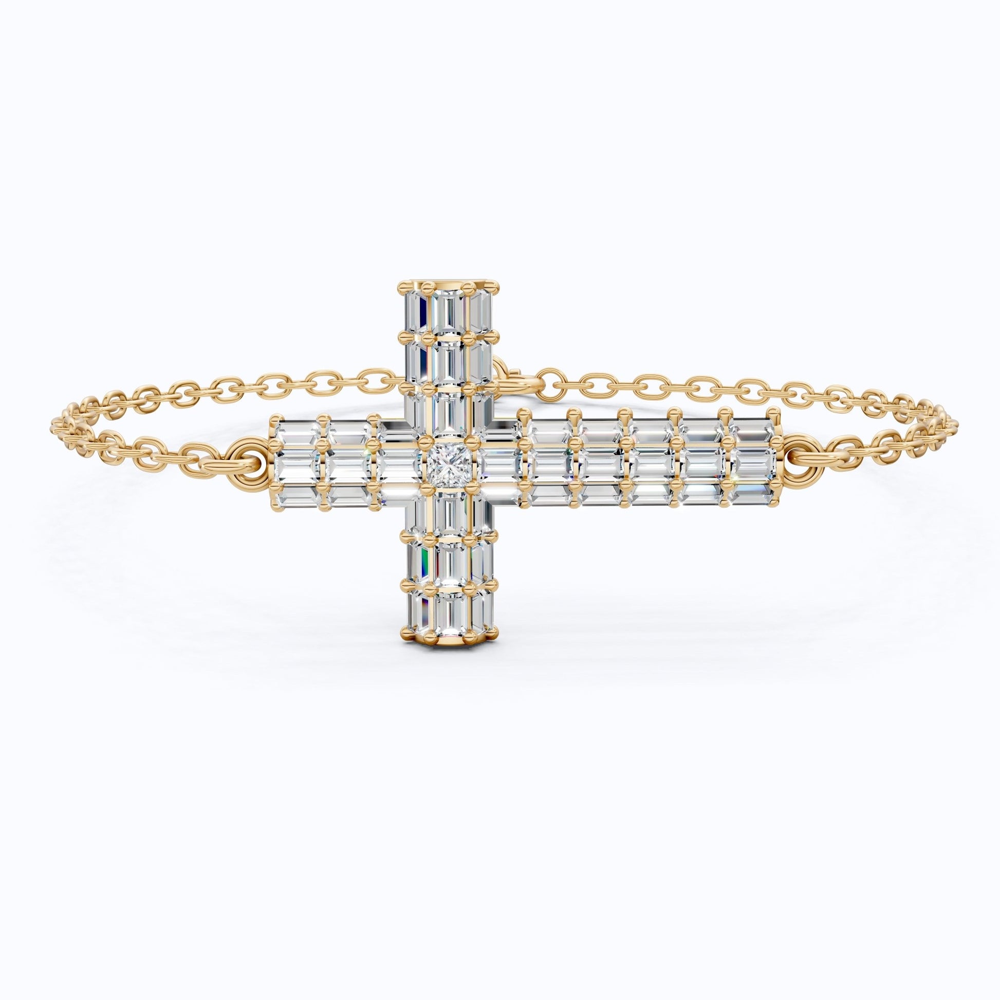 Sparkling Baguette Cluster Cross Bracelet in 14K Solid Gold, 1.80 TCW Baguette Cut Lab Created Diamonds, Stacking Bracelet, Bridal Jewelry, Wedding Gift for Her - Shoora Designs