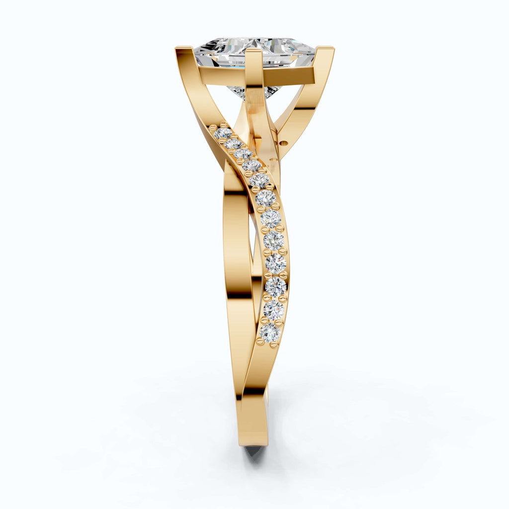 Sparkling Bypass Twisted Pave Engagement Ring in 14k Solid Gold, 1.50 CT Princess Cut Lab Created Diamond, Wedding Gift for Her - Shoora Designs