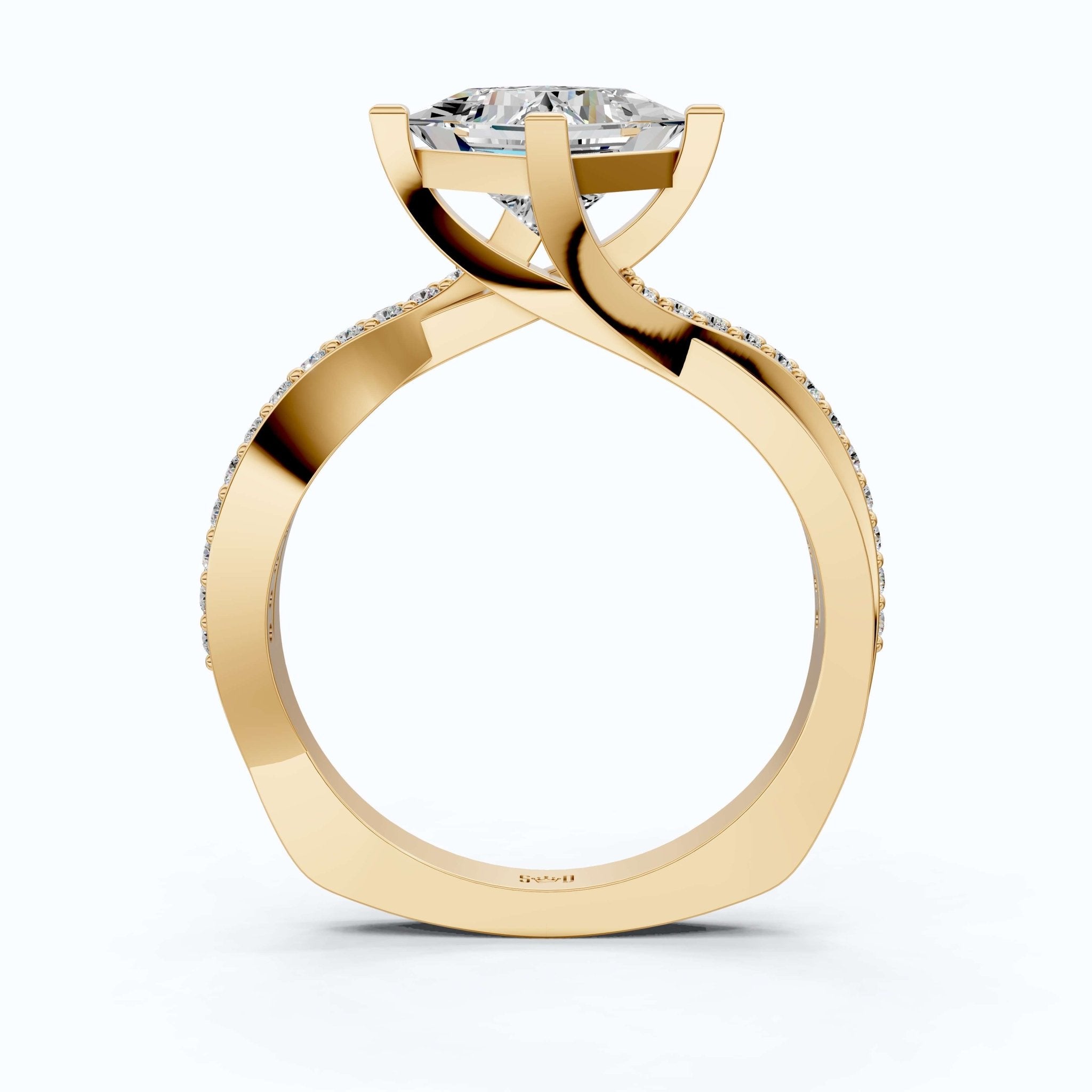 Sparkling Bypass Twisted Pave Engagement Ring in 14k Solid Gold, 1.50 CT Princess Cut Lab Created Diamond, Wedding Gift for Her - Shoora Designs
