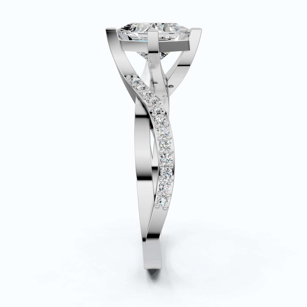 Sparkling Bypass Twisted Pave Engagement Ring in 14k Solid Gold, 1.50 CT Princess Cut Lab Created Diamond, Wedding Gift for Her - Shoora Designs