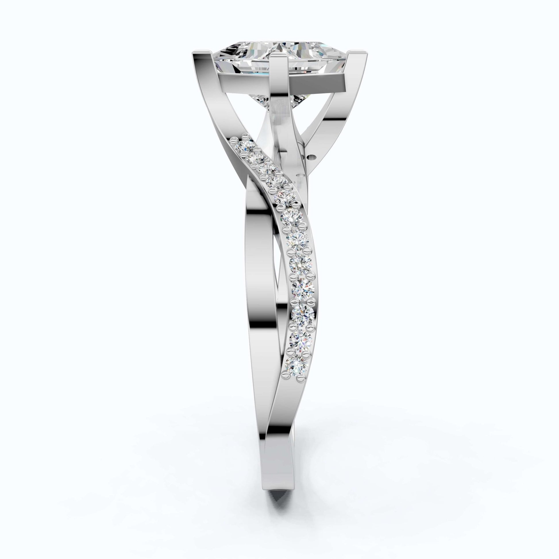 Sparkling Bypass Twisted Pave Engagement Ring in 14k Solid Gold, 1.50 CT Princess Cut Lab Created Diamond, Wedding Gift for Her - Shoora Designs