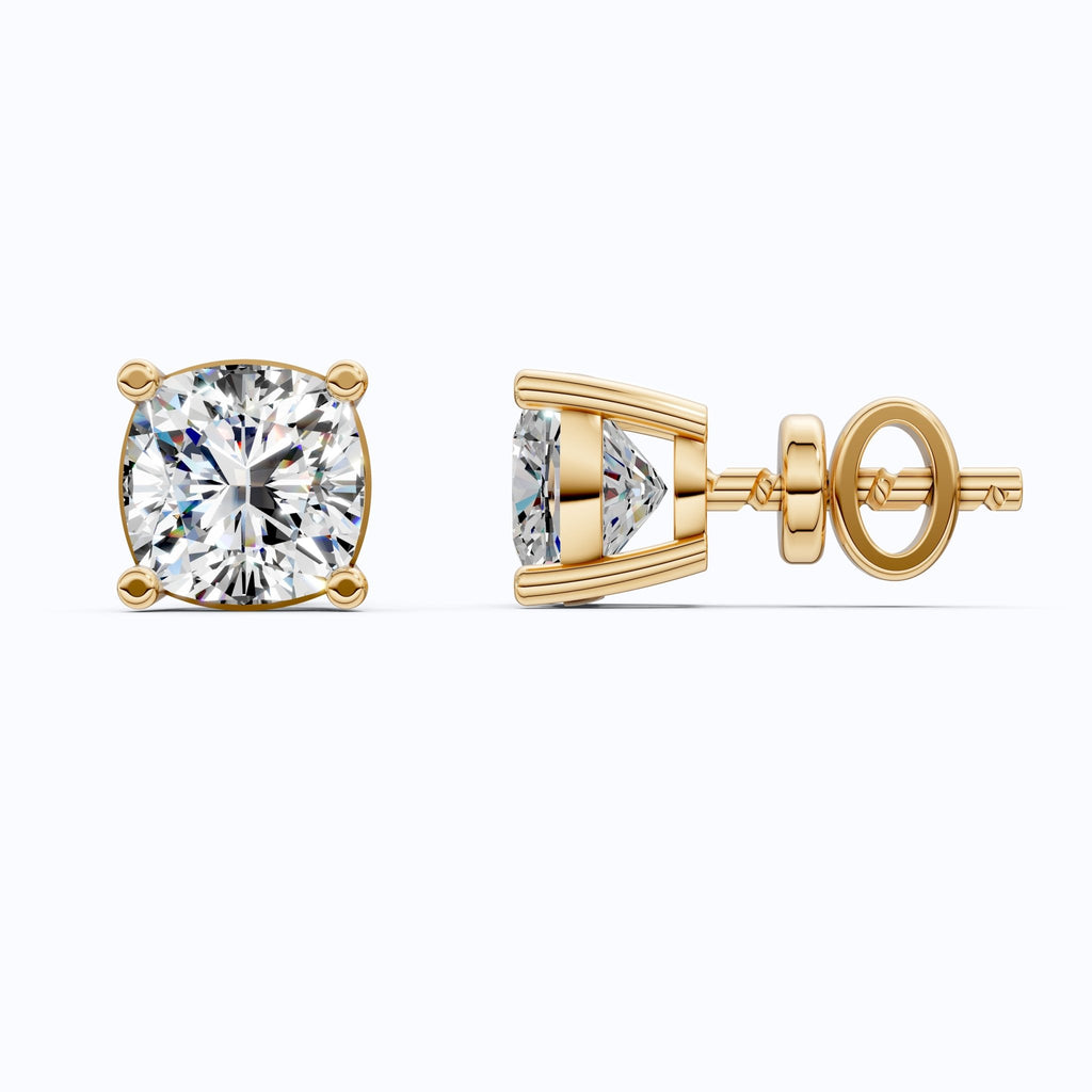 Sparkling Cushion Solitaire Stud Earrings in 14k Solid Gold, 1.00 TCW Cushion Cut Lab Diamonds, Special Occasion Gift for Wife, Elegant Handmade Studs - Shoora Designs