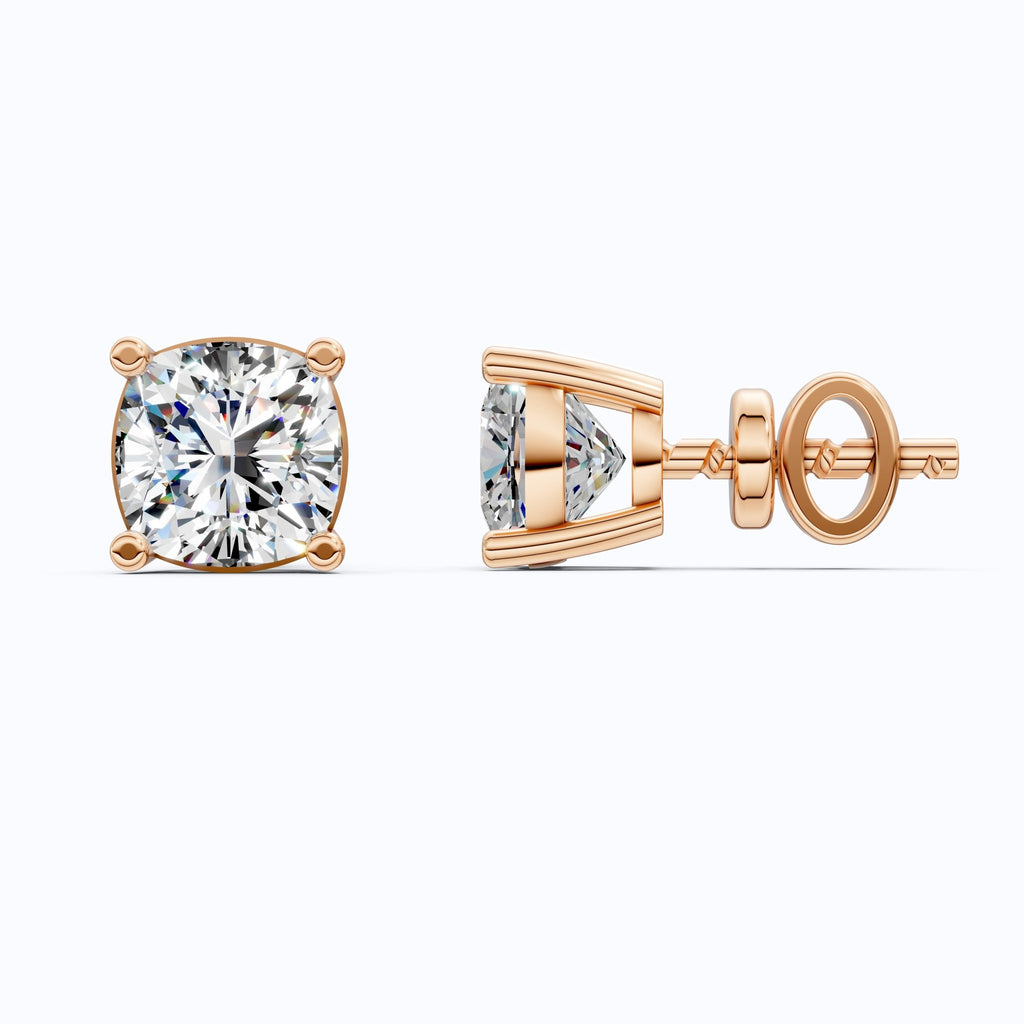 Sparkling Cushion Solitaire Stud Earrings in 14k Solid Gold, 1.00 TCW Cushion Cut Lab Diamonds, Special Occasion Gift for Wife, Elegant Handmade Studs - Shoora Designs