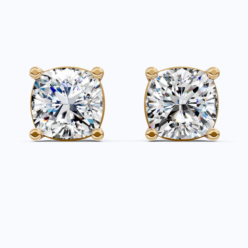 Sparkling Cushion Solitaire Stud Earrings in 14k Solid Gold, 1.00 TCW Cushion Cut Lab Diamonds, Special Occasion Gift for Wife, Elegant Handmade Studs - Shoora Designs