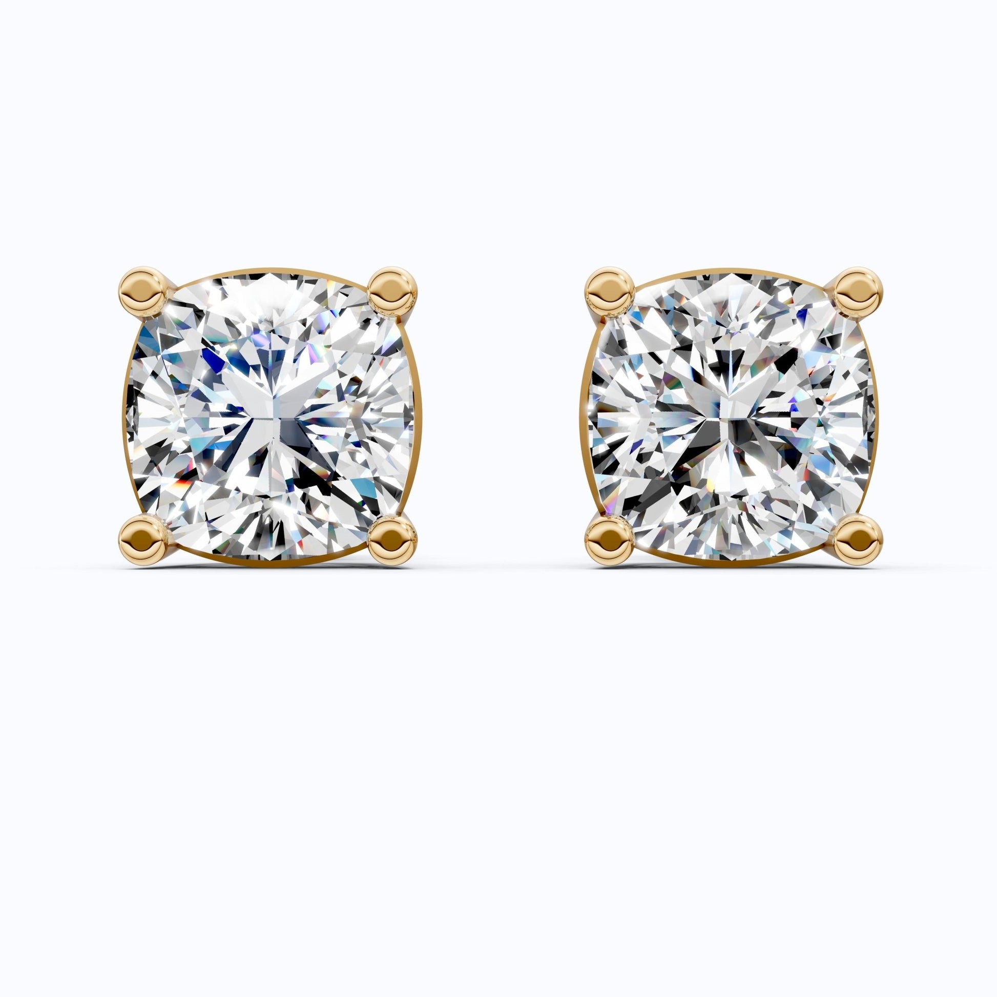 Sparkling Cushion Solitaire Stud Earrings in 14k Solid Gold, 1.00 TCW Cushion Cut Lab Diamonds, Special Occasion Gift for Wife, Elegant Handmade Studs - Shoora Designs