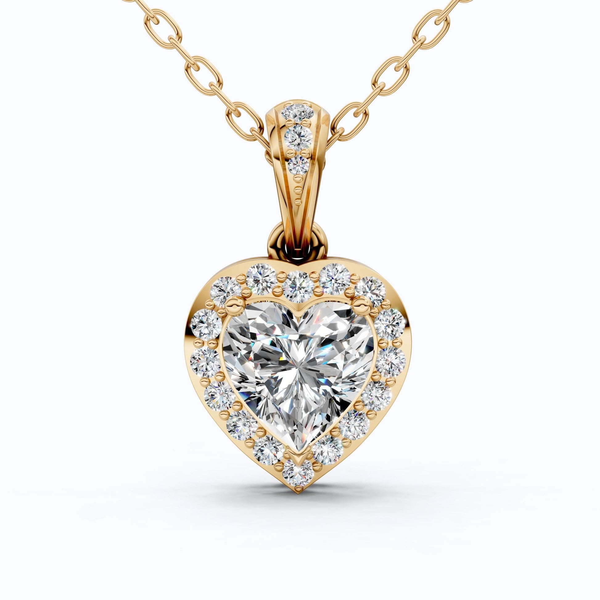 Sparkling Heart Halo Wedding Pendant in 14k Solid Gold, 1.00 CT Heart Cut Lab Grown Diamond, Bridal Jewelry, Anniversary Gift For Wife - Shoora Designs