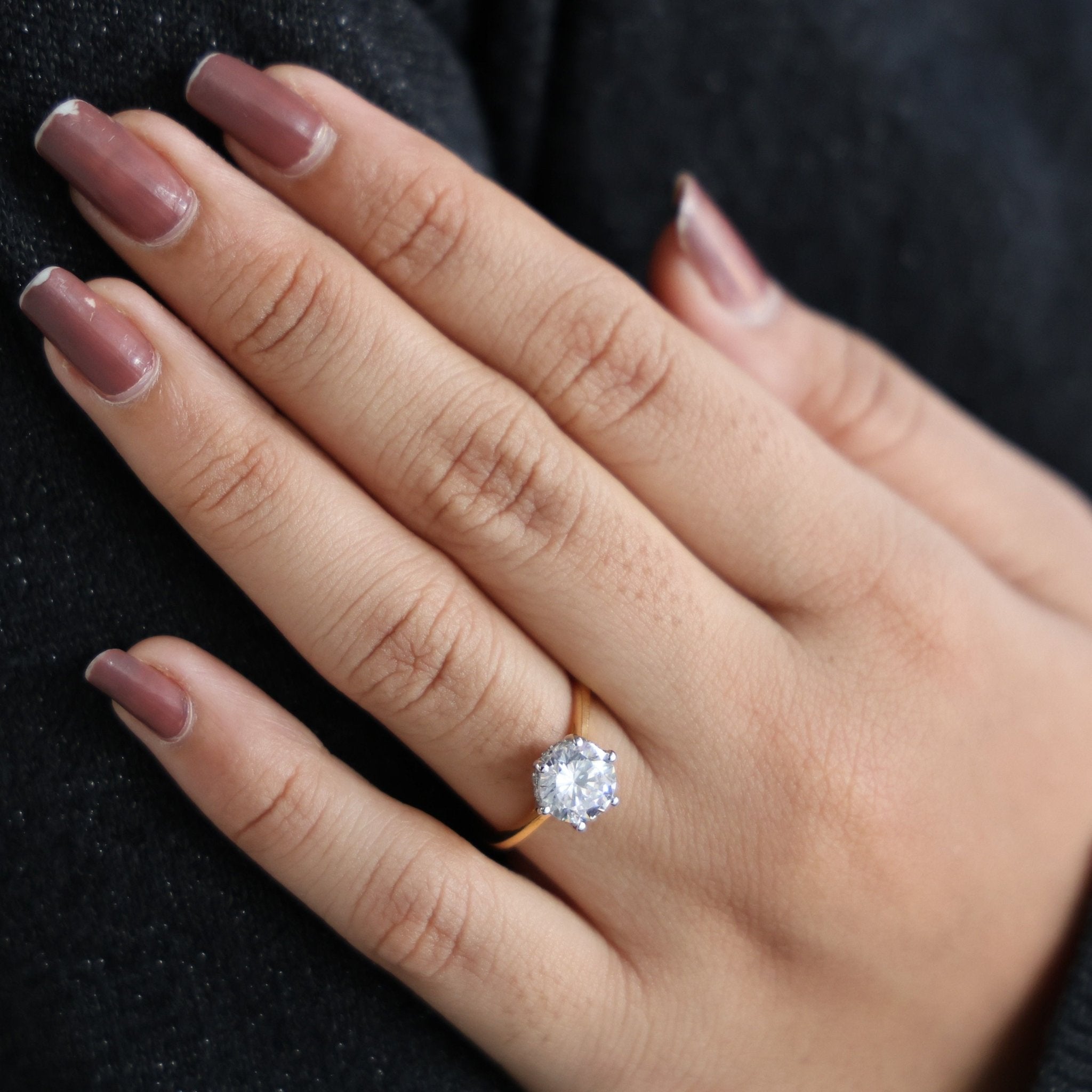 Sparkling Hidden Halo Solitaire Engagement Ring in 18K Solid Gold, 2.43 CT Round Cut Lab Diamond, Bridal Jewelry, Perfect Gift for Her, Anniversary Gift - Shoora Designs