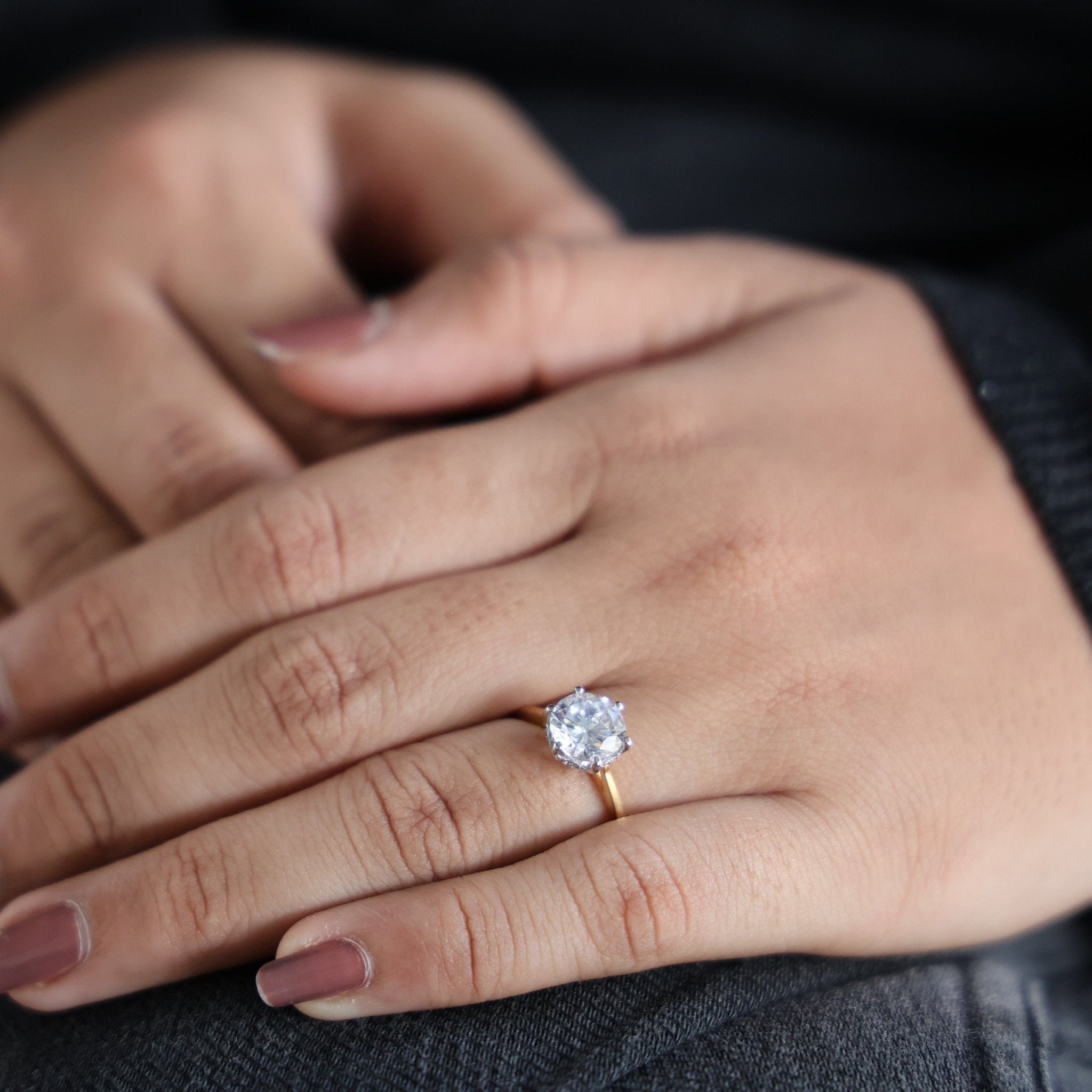 Sparkling Hidden Halo Solitaire Engagement Ring in 18K Solid Gold, 2.43 CT Round Cut Lab Diamond, Bridal Jewelry, Perfect Gift for Her, Anniversary Gift - Shoora Designs