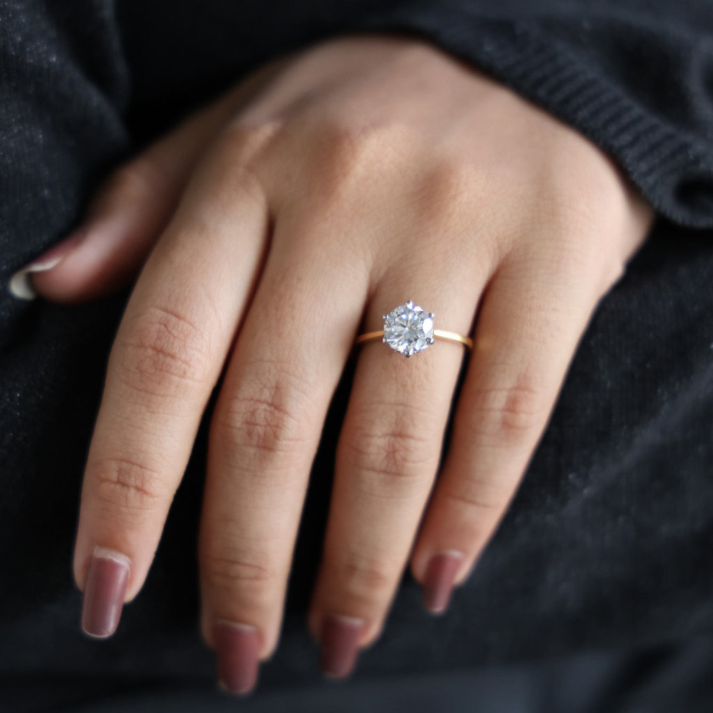 Sparkling Hidden Halo Solitaire Engagement Ring in 18K Solid Gold, 2.43 CT Round Cut Lab Diamond, Bridal Jewelry, Perfect Gift for Her, Anniversary Gift - Shoora Designs