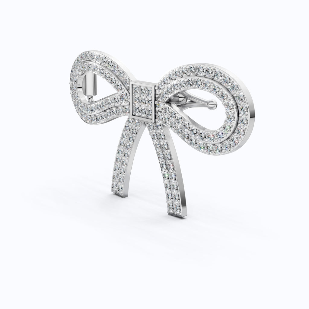 Sparkling Lab Diamond Bow Hair Pin Accessories in 14K White Gold, 2.13 TCW Round Cut Wedding Hair Accessory, Handmade Jewelry for Her - Shoora Designs