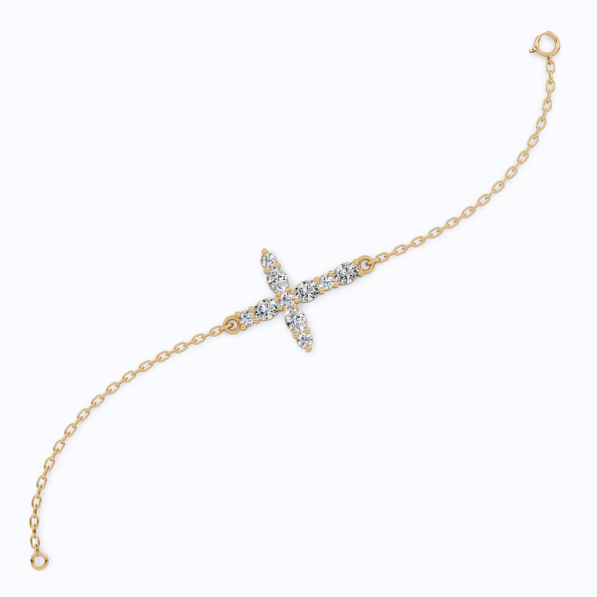 Sparkling Oval Cluster Cross Chain Bracelet in 14K Solid Gold, 0.75 TCW Oval Cut Lab Grown Diamonds, Faith Bracelet, Birthday Gift for Her - Shoora Designs