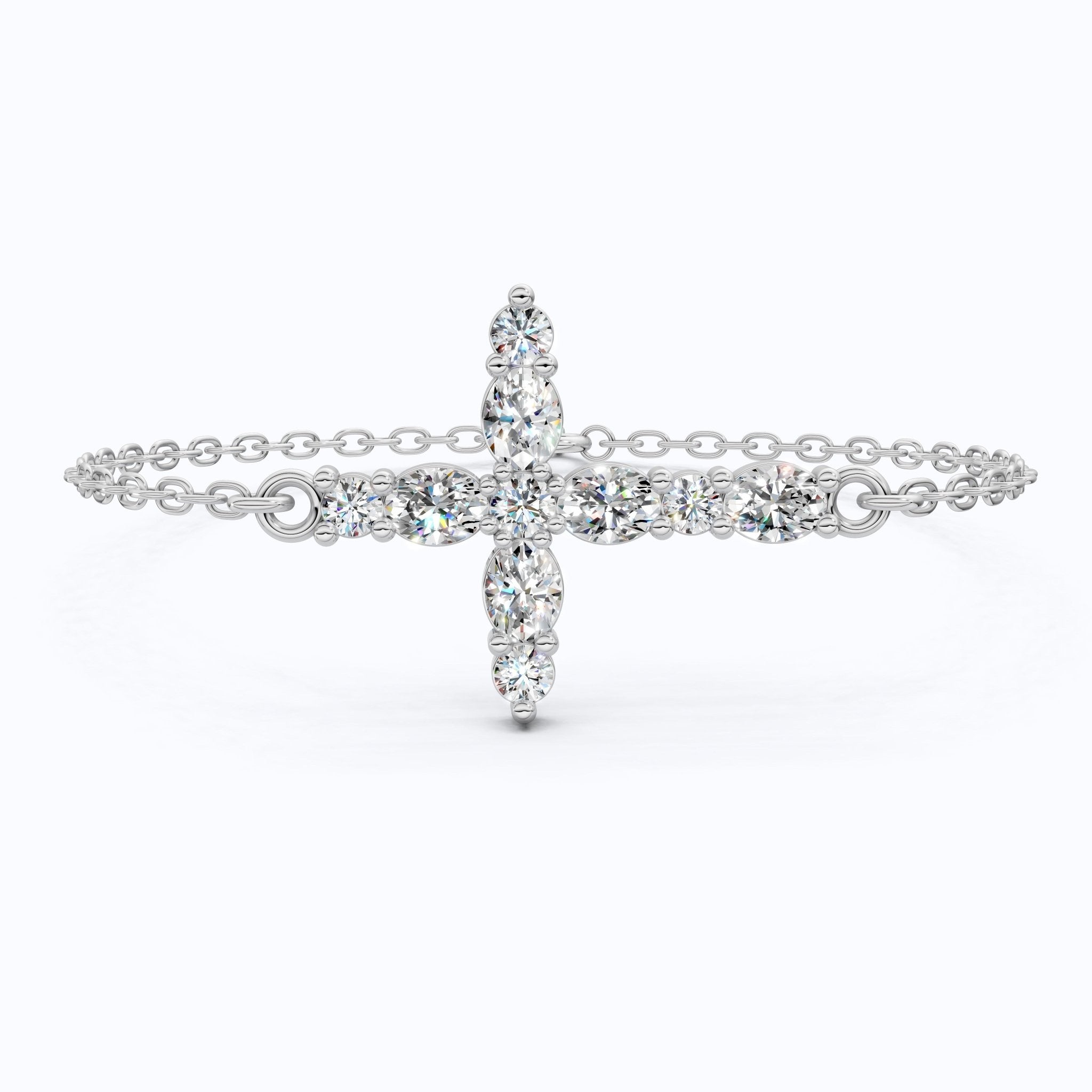 Sparkling Oval Cluster Cross Chain Bracelet in 14K Solid Gold, 0.75 TCW Oval Cut Lab Grown Diamonds, Faith Bracelet, Birthday Gift for Her - Shoora Designs