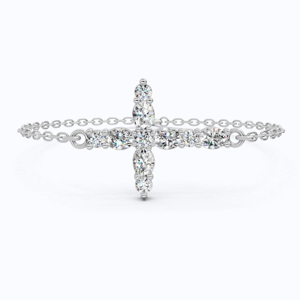 Sparkling Oval Cluster Cross Chain Bracelet in 14K Solid Gold, 0.75 TCW Oval Cut Lab Grown Diamonds, Faith Bracelet, Birthday Gift for Her - Shoora Designs