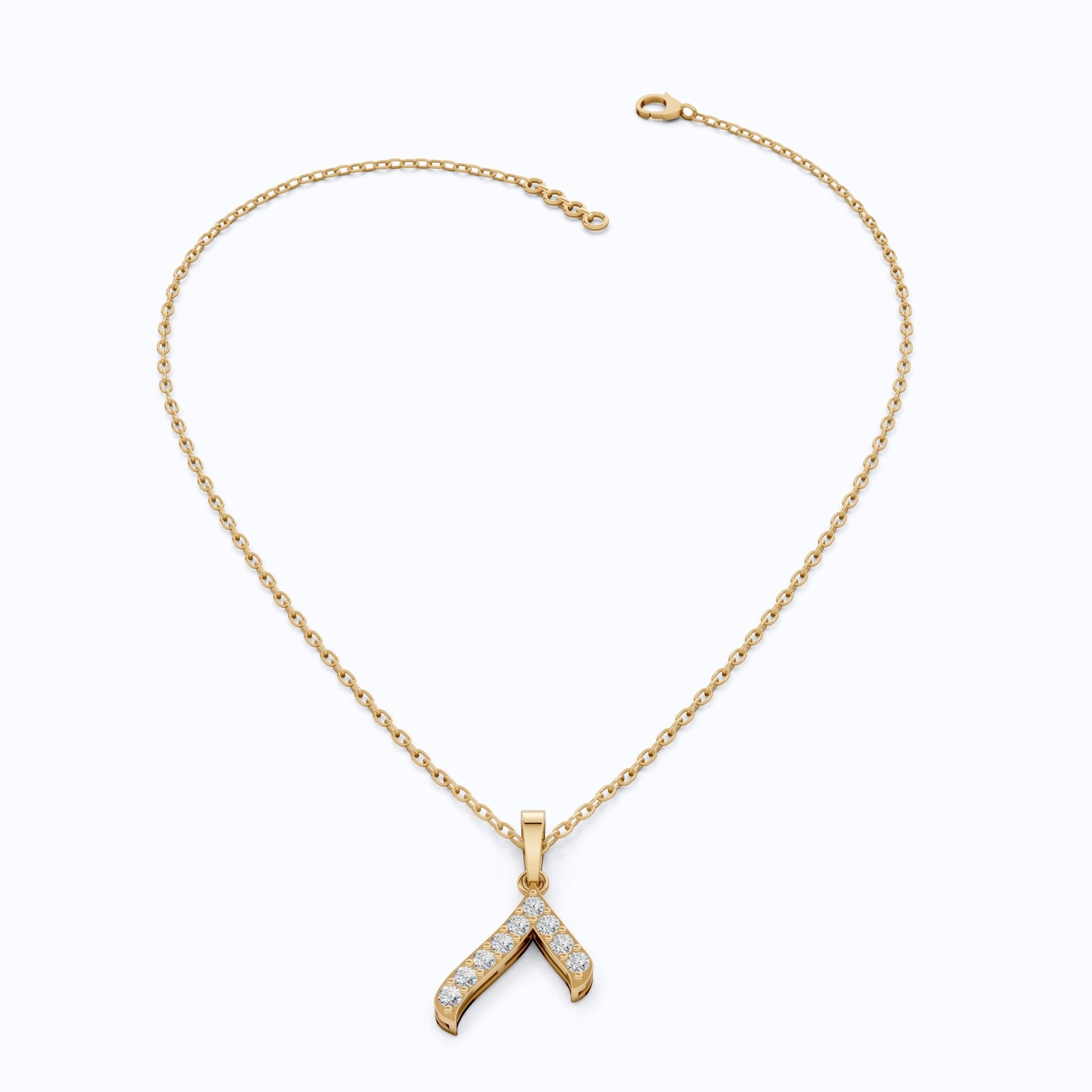 Sparkling Pavé Wishbone Pendant in 14k Solid Gold, 0.23 TCW Round Cut Lab Diamonds, Gift for Her, Fashion Jewelry - Shoora Designs