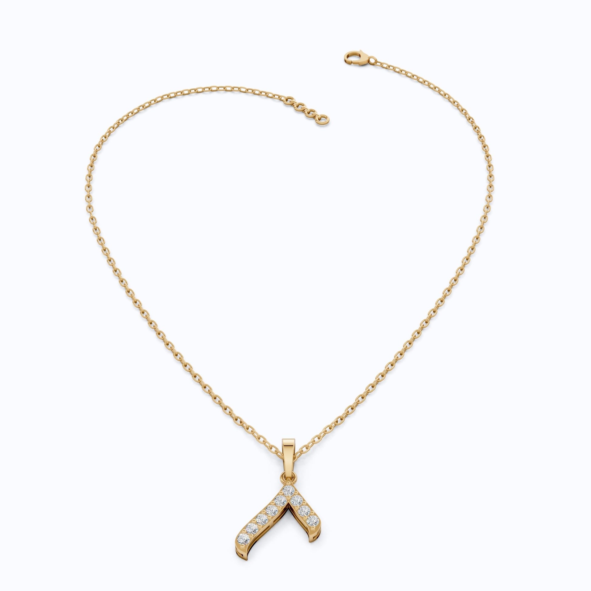 Sparkling Pavé Wishbone Pendant in 14k Solid Gold, 0.23 TCW Round Cut Lab Diamonds, Gift for Her, Fashion Jewelry - Shoora Designs