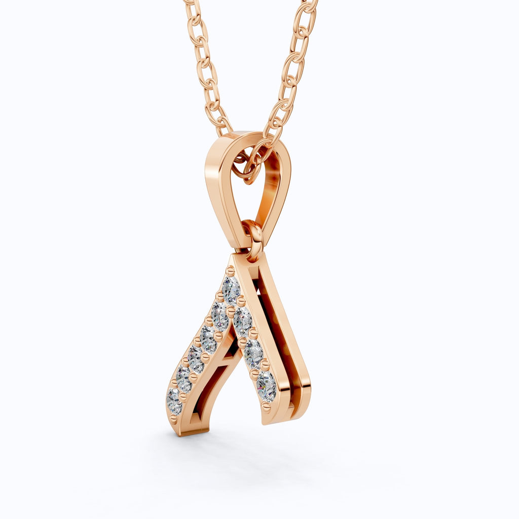 Sparkling Pavé Wishbone Pendant in 14k Solid Gold, 0.23 TCW Round Cut Lab Diamonds, Gift for Her, Fashion Jewelry - Shoora Designs