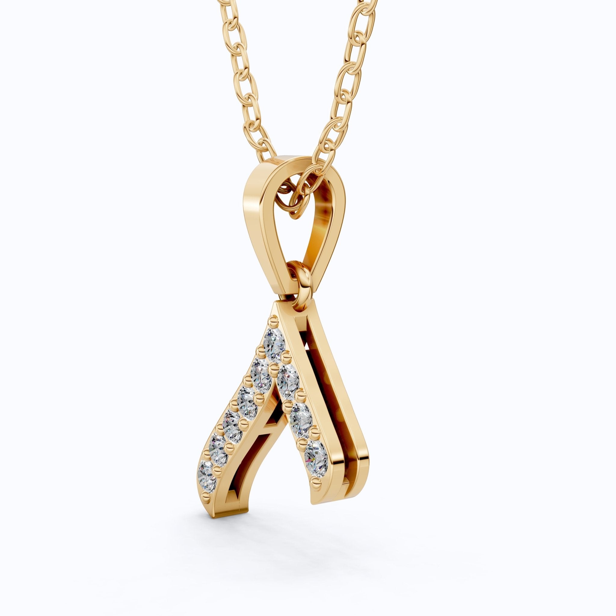 Sparkling Pavé Wishbone Pendant in 14k Solid Gold, 0.23 TCW Round Cut Lab Diamonds, Gift for Her, Fashion Jewelry - Shoora Designs