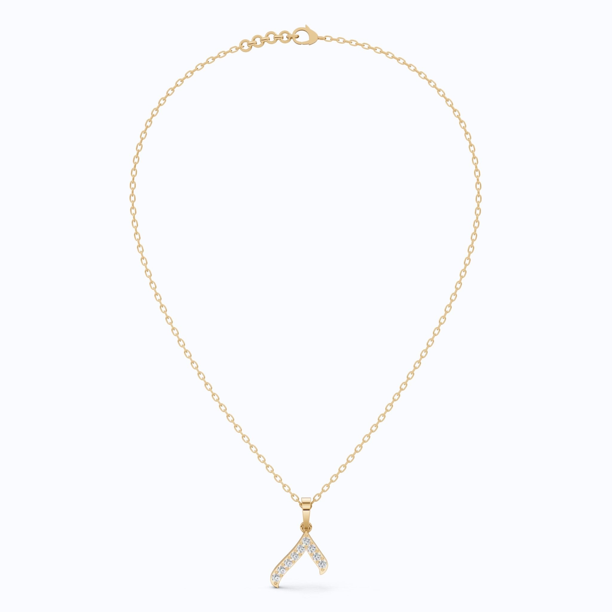 Sparkling Pavé Wishbone Pendant in 14k Solid Gold, 0.23 TCW Round Cut Lab Diamonds, Gift for Her, Fashion Jewelry - Shoora Designs