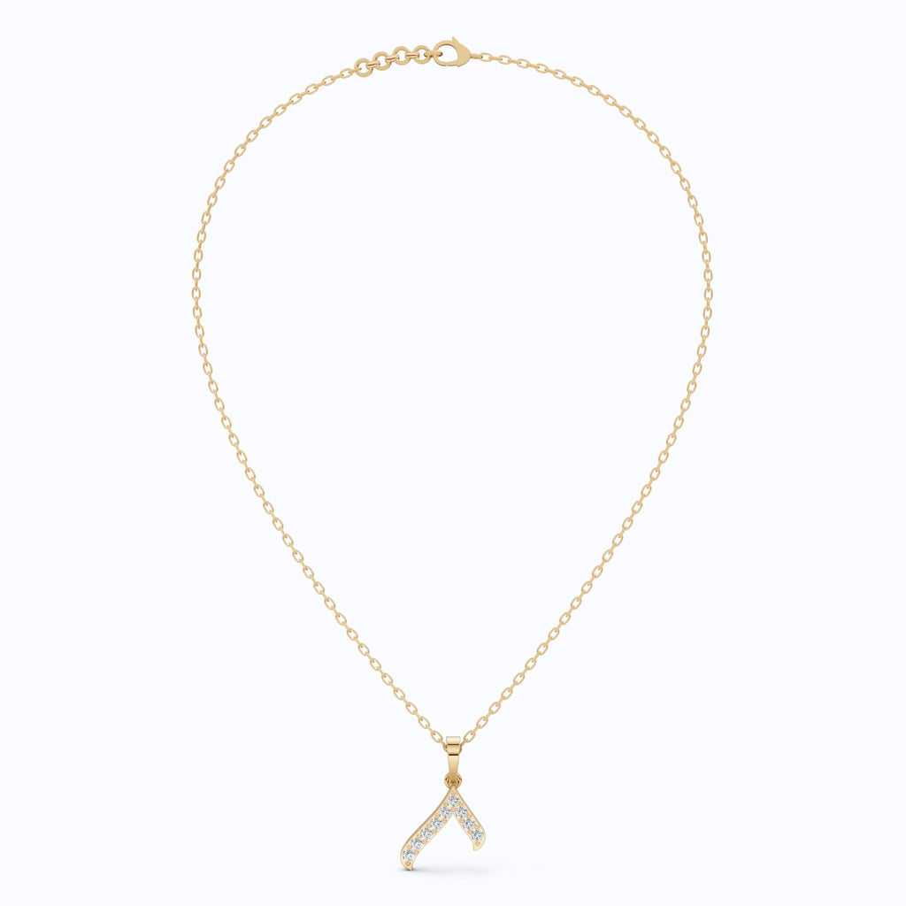 Sparkling Pavé Wishbone Pendant in 14k Solid Gold, 0.23 TCW Round Cut Lab Diamonds, Gift for Her, Fashion Jewelry - Shoora Designs