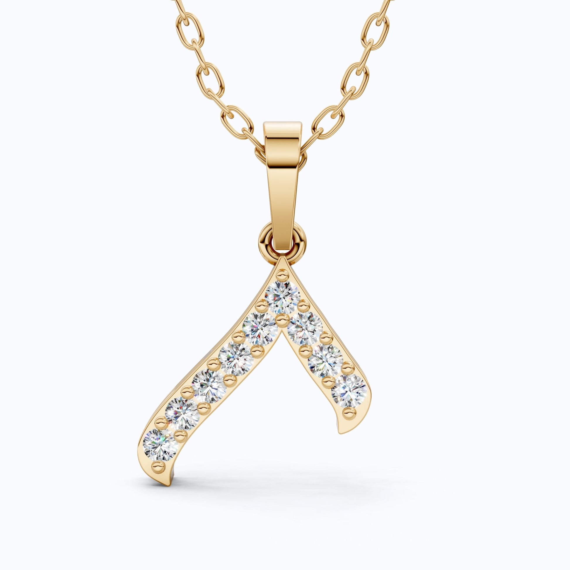 Sparkling Pavé Wishbone Pendant in 14k Solid Gold, 0.23 TCW Round Cut Lab Diamonds, Gift for Her, Fashion Jewelry - Shoora Designs