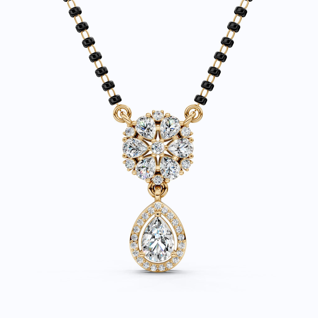 Sparkling Pear Halo Cluster Floral Tanmaniya Mangalsutra in 14K Solid Gold, 2.01 TCW Pear Cut Lab Grown Diamonds, Reception Jewelry, Everyday Pendant Necklace - Shoora Designs