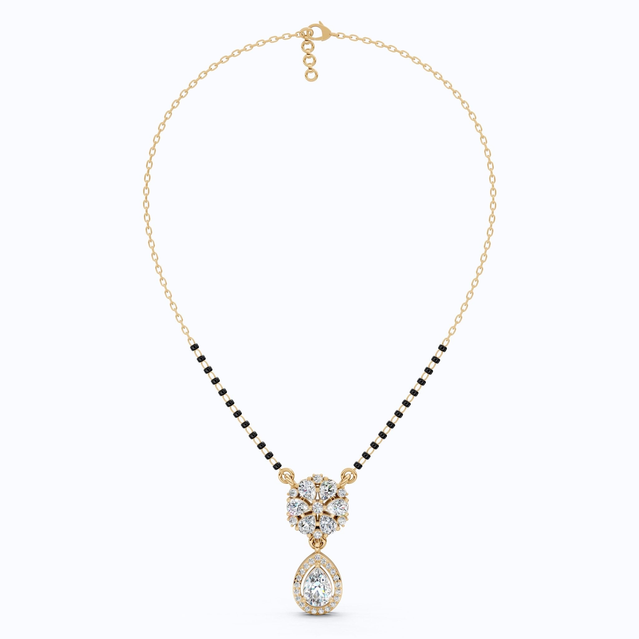 Sparkling Pear Halo Cluster Floral Tanmaniya Mangalsutra in 14K Solid Gold, 2.01 TCW Pear Cut Lab Grown Diamonds, Reception Jewelry, Everyday Pendant Necklace - Shoora Designs