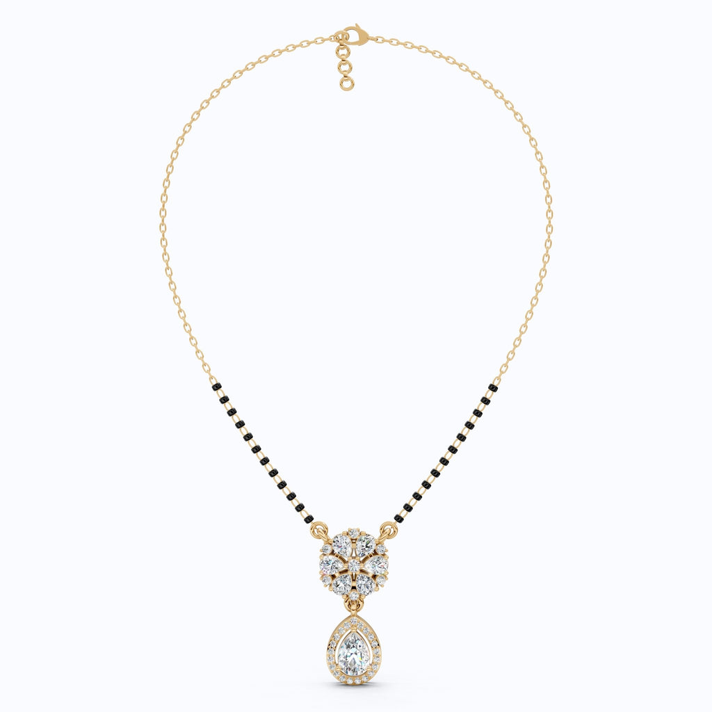 Sparkling Pear Halo Cluster Floral Tanmaniya Mangalsutra in 14K Solid Gold, 2.01 TCW Pear Cut Lab Grown Diamonds, Reception Jewelry, Everyday Pendant Necklace - Shoora Designs