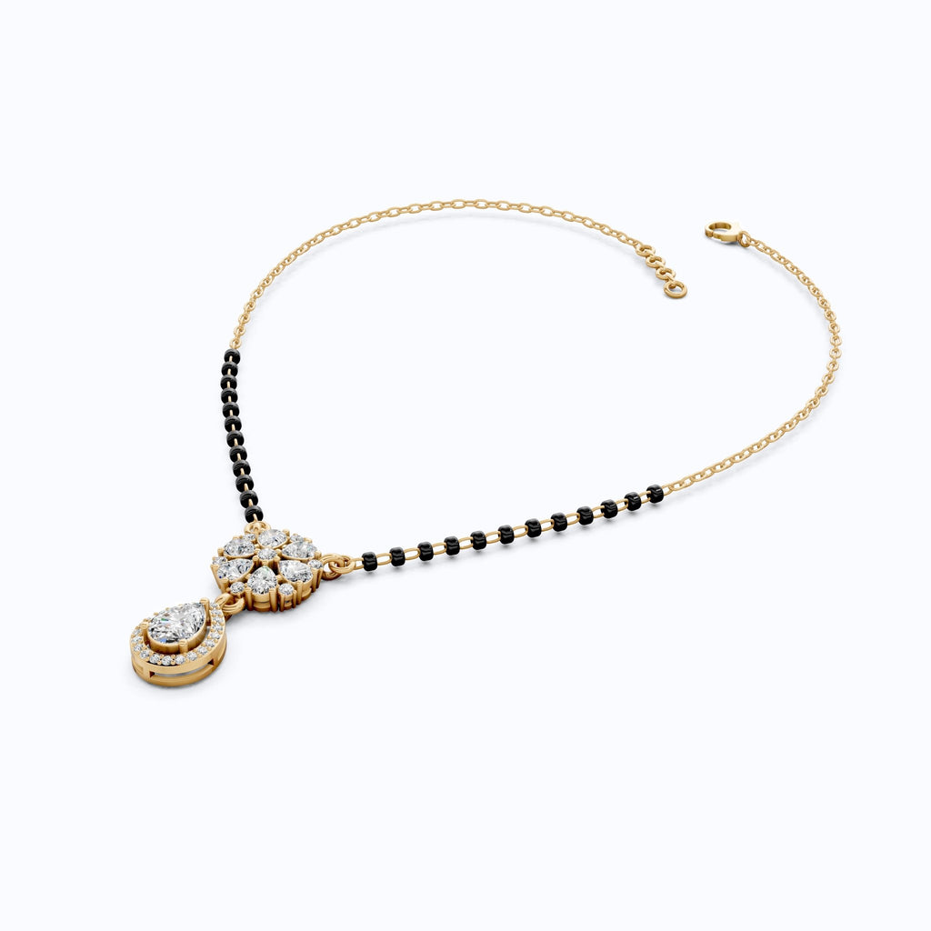 Sparkling Pear Halo Cluster Floral Tanmaniya Mangalsutra in 14K Solid Gold, 2.01 TCW Pear Cut Lab Grown Diamonds, Reception Jewelry, Everyday Pendant Necklace - Shoora Designs