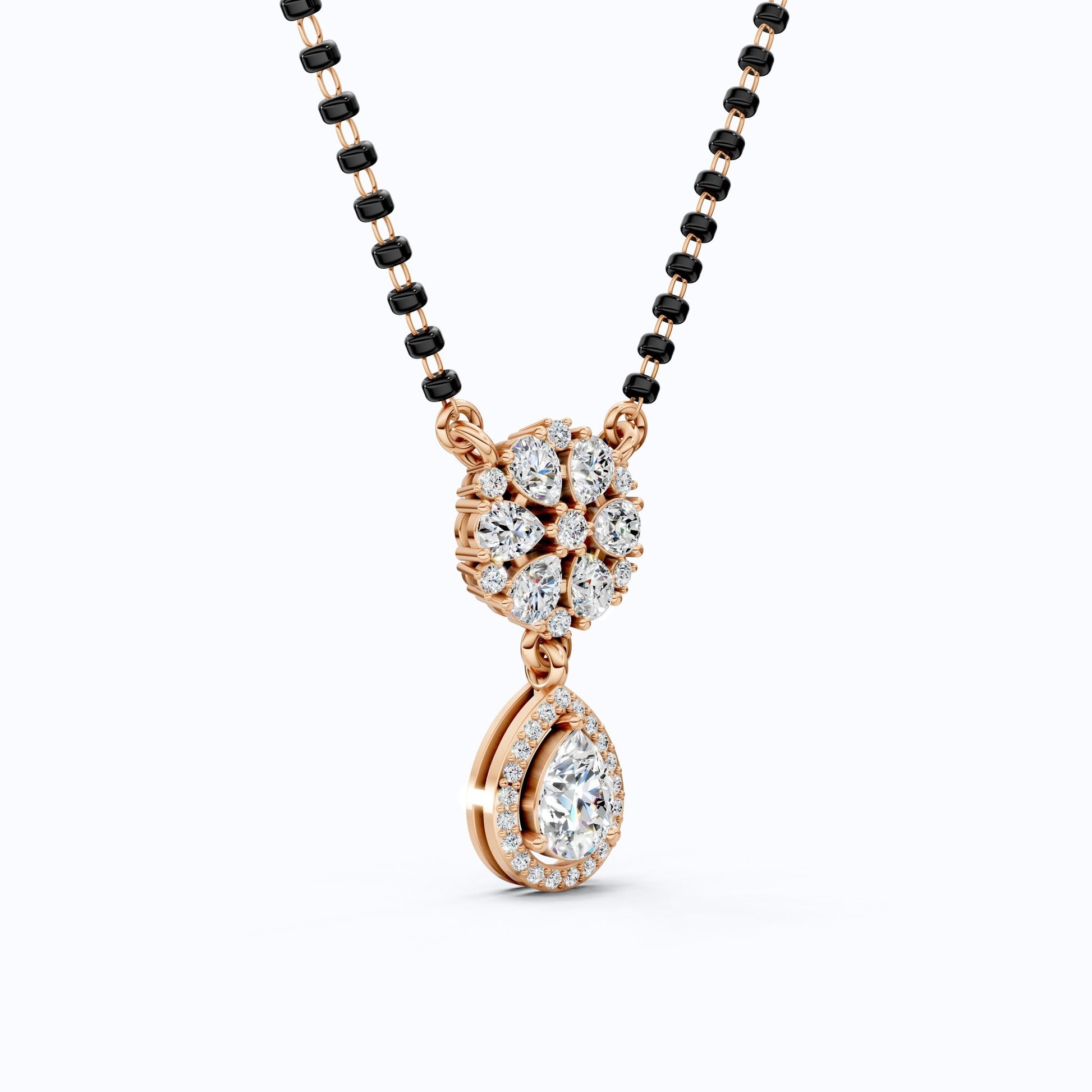 Sparkling Pear Halo Cluster Floral Tanmaniya Mangalsutra in 14K Solid Gold, 2.01 TCW Pear Cut Lab Grown Diamonds, Reception Jewelry, Everyday Pendant Necklace - Shoora Designs