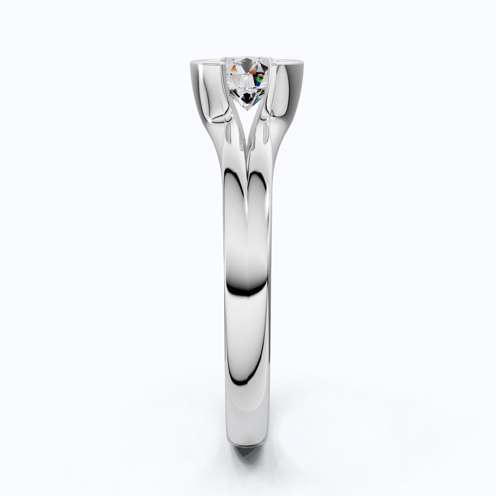 Split Shank Bezel Set Solitaire Engagement Ring in 14k Solid Gold, 0.50 CT CT Round Cut Lab Created Diamond, Wedding GIft for Her - Shoora Designs