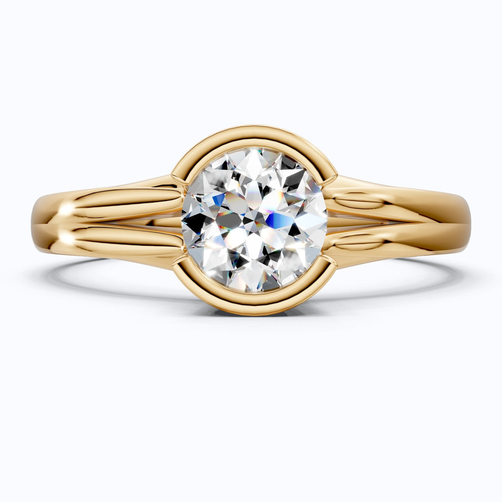 Split Shank Bezel Set Solitaire Engagement Ring in 14k Solid Gold, 0.50 CT CT Round Cut Lab Created Diamond, Wedding GIft for Her - Shoora Designs
